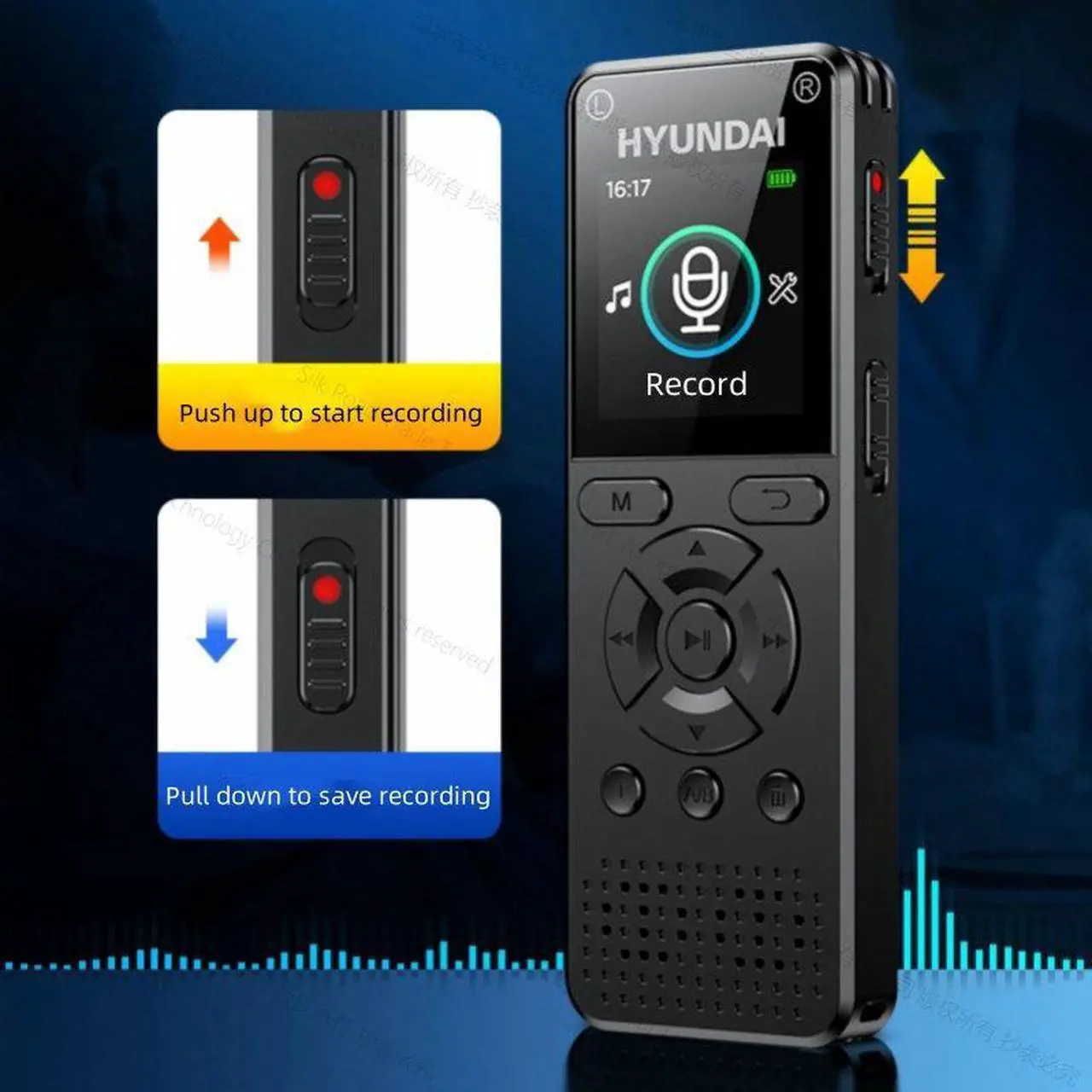 Alt view image 3 of 7 - Hyundai E760 Professional HD Denoise Mini Dual Mic Digital Voice activate Recorder Class Meeting Training Audio record Dictaphone 32GB