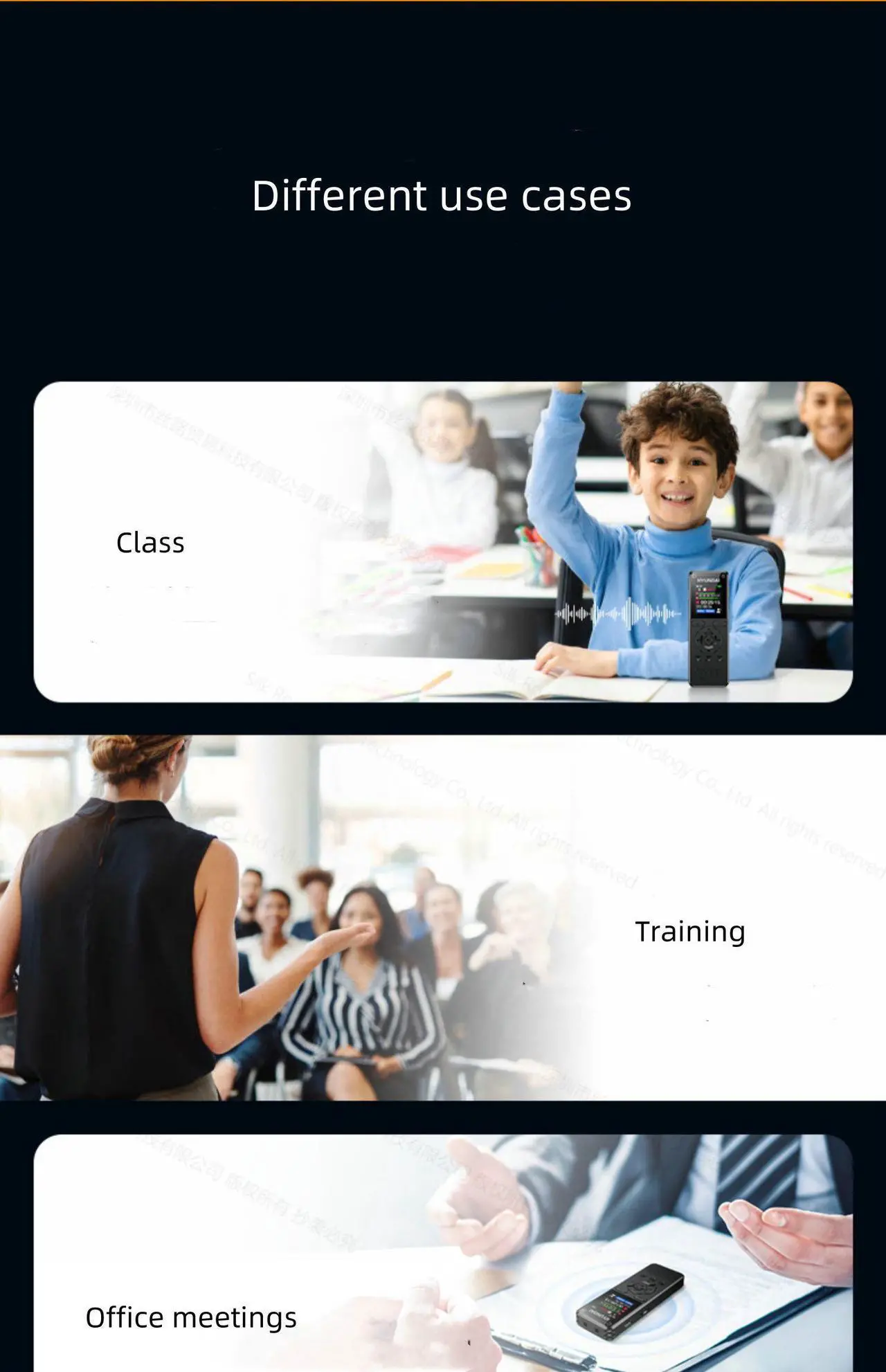 Alt view image 6 of 7 - Hyundai E760 Professional HD Denoise Mini Dual Mic Digital Voice activate Recorder Class Meeting Training Audio record Dictaphone 32GB