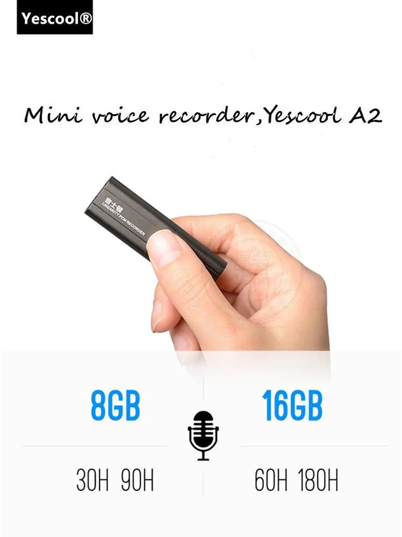 Alt view image 7 of 7 - Yescool A2 Metal Mini Digital Audio Voice-activated Recorder With Clip Portable Dictaphone WAV MP3 Player Sound Recording 16GB