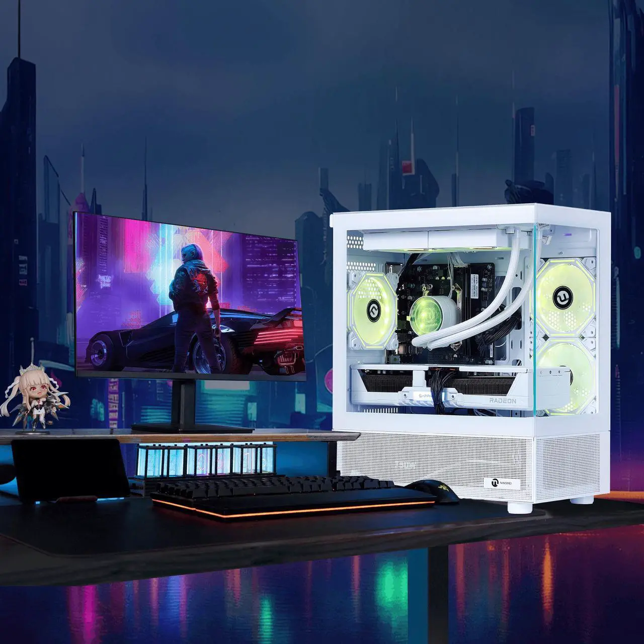 Alt view image 7 of 7 - NINGMEI Gaming PC Desktop, Ryzen 7 7800X3D 4.2 GHz (5GHz Turbo Boost), AMD RX 9070 XT 16GB GDDR6, 1TB Gen4 NVMe SSD, 32GB DDR5 RAM 6000 ,240mm ARGB AIO, 850W GOLD PSU, Wi-Fi, Win 11 Home