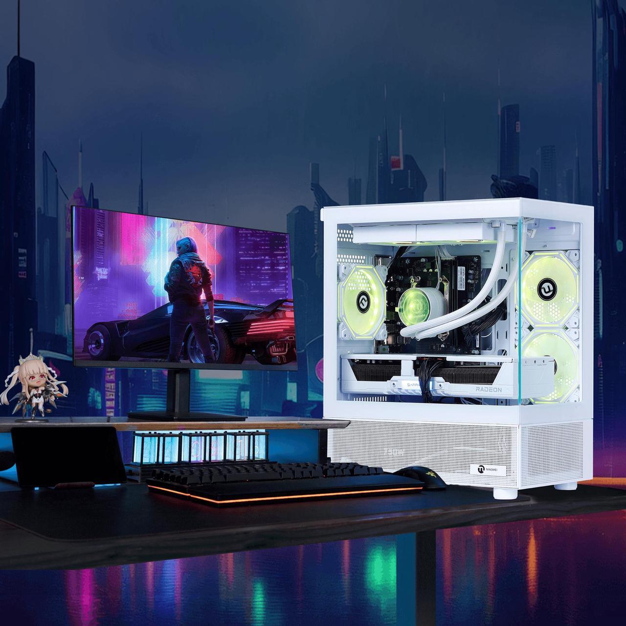 Alt view image 7 of 7 - NINGMEI Gaming PC Desktop, Ryzen 7 7800X3D 4.2 GHz (5GHz Turbo Boost), AMD RX 9070 XT 16GB GDDR6, 1TB Gen4 NVMe SSD, 32GB DDR5 RAM 6000 ,240mm ARGB AIO, 850W GOLD PSU, Wi-Fi, Win 11 Home
