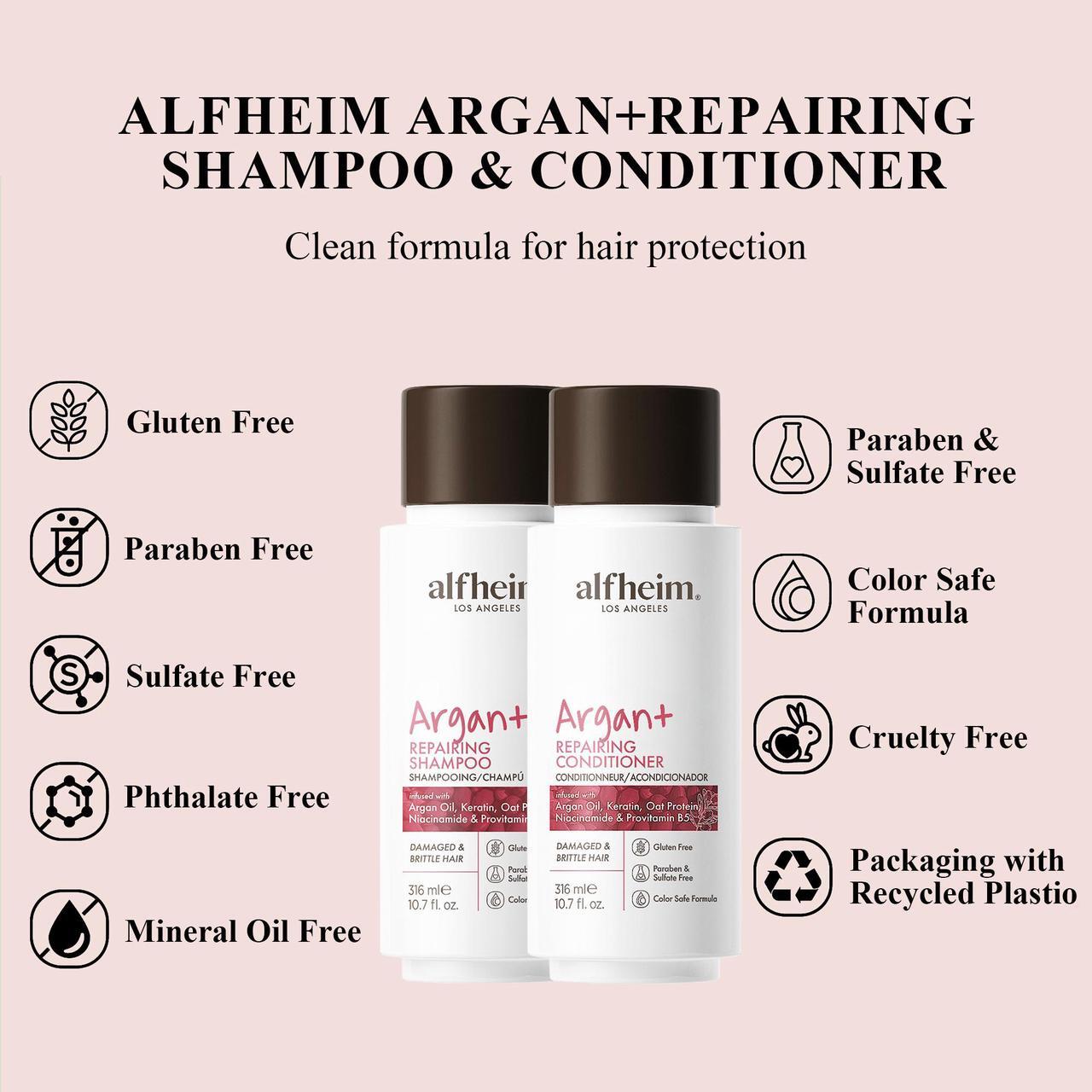 Alt view image 5 of 6 - Alfheim Argan Repairing Shampoo & Conditioner Set | Sulfate-Free&Paraben-Free | Argan Oil, Keratin & Niacinamide for Dry, Damaged, Color-Treated Hair | Hydrating, Strengthening & Anti-Frizz|10.7oz*2