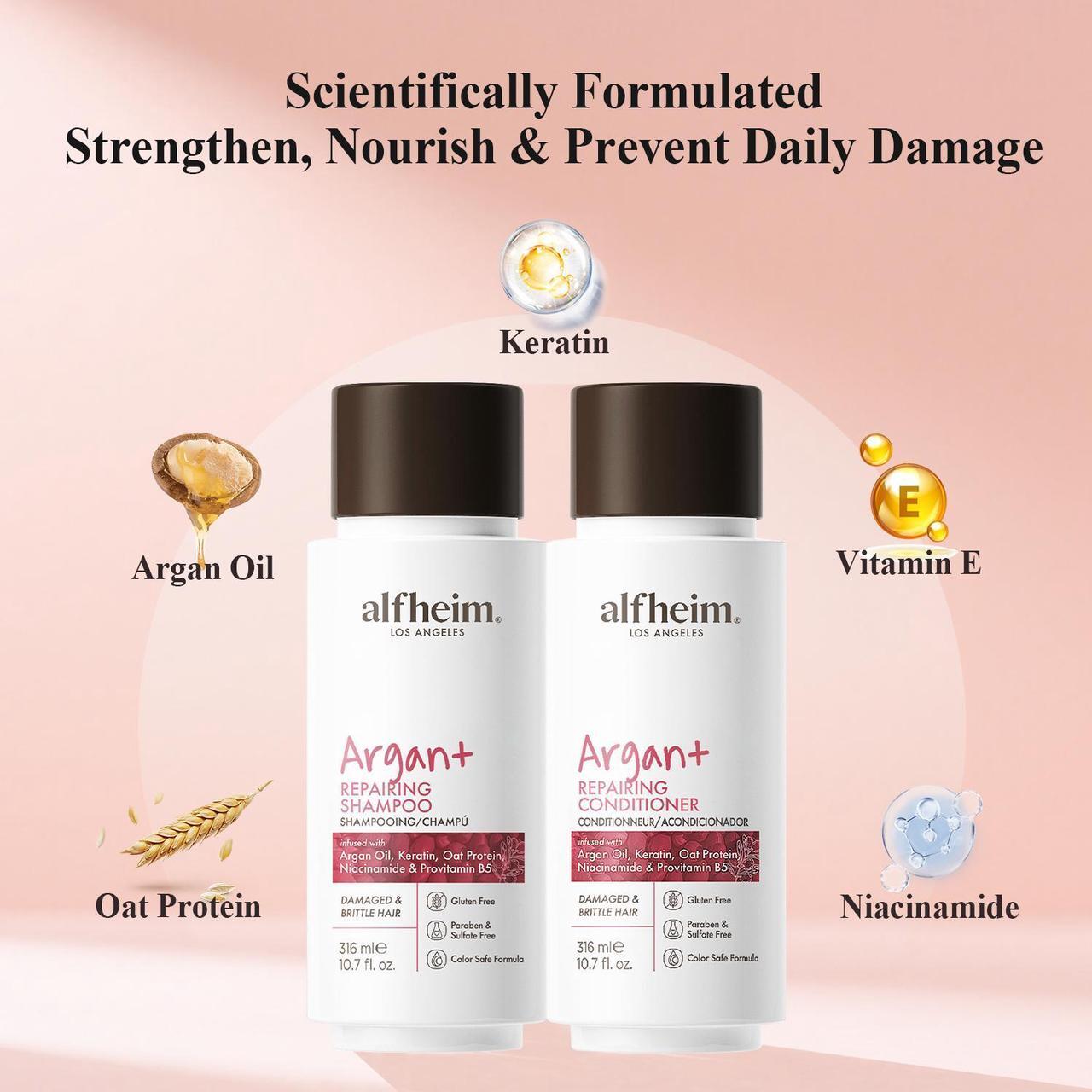 Alt view image 2 of 6 - Alfheim Argan Repairing Shampoo & Conditioner Set | Sulfate-Free&Paraben-Free | Argan Oil, Keratin & Niacinamide for Dry, Damaged, Color-Treated Hair | Hydrating, Strengthening & Anti-Frizz|10.7oz*2