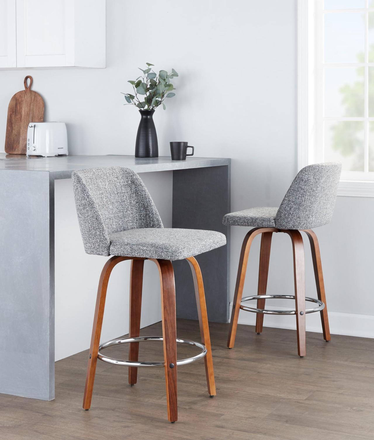 Alt view image 4 of 7 - LumiSource Toriano Counter Stools for Kitchen Counter, Counter Height Chairs, Bar Stools Set of 2, Counter Height Chairs, Bar Stools for Kitchen Island (Grey Noise Fabric)