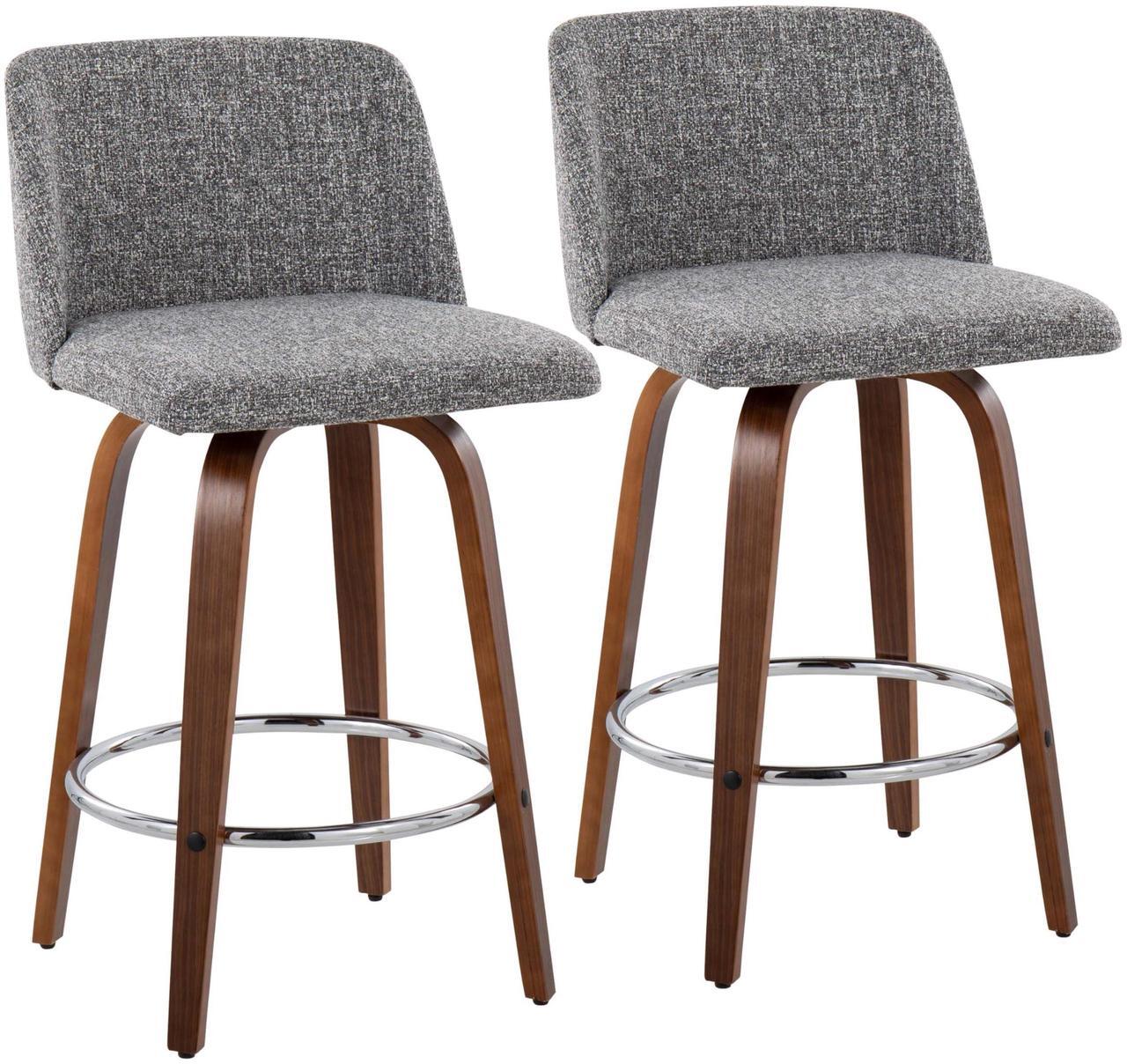 Alt view image 2 of 7 - LumiSource Toriano Counter Stools for Kitchen Counter, Counter Height Chairs, Bar Stools Set of 2, Counter Height Chairs, Bar Stools for Kitchen Island (Grey Noise Fabric)