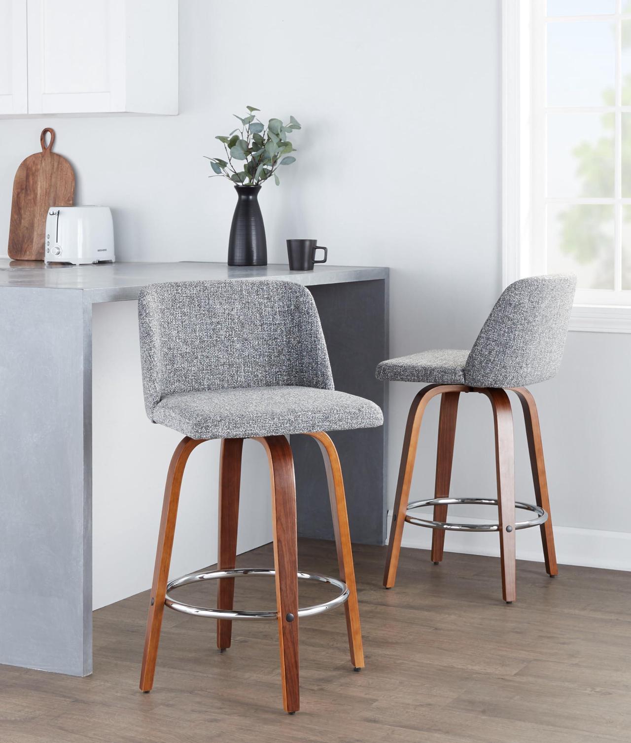 Alt view image 5 of 7 - LumiSource Toriano Counter Stools for Kitchen Counter, Counter Height Chairs, Bar Stools Set of 2, Counter Height Chairs, Bar Stools for Kitchen Island (Grey Noise Fabric)