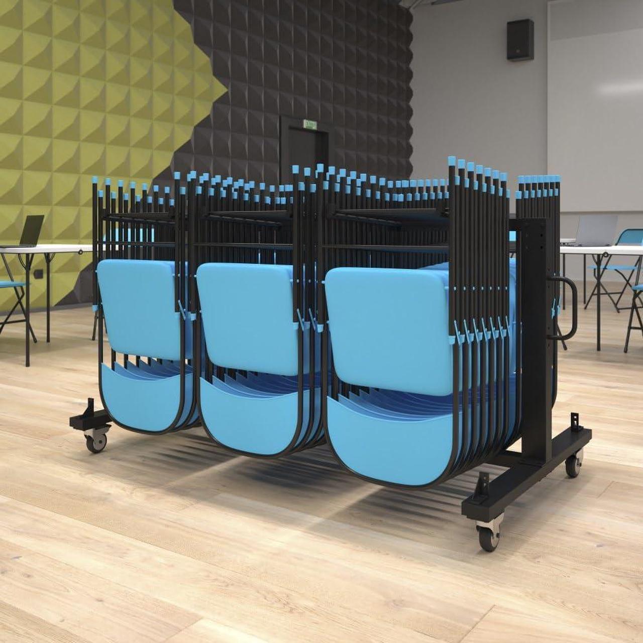 Main image of Flash Furniture Hawkins Heavy Duty Folding Table and Chairs Mobile Cart-Locking Wheels, Outdoor Cover, 42 Folding Chairs and 12 Tables Capacity, Black