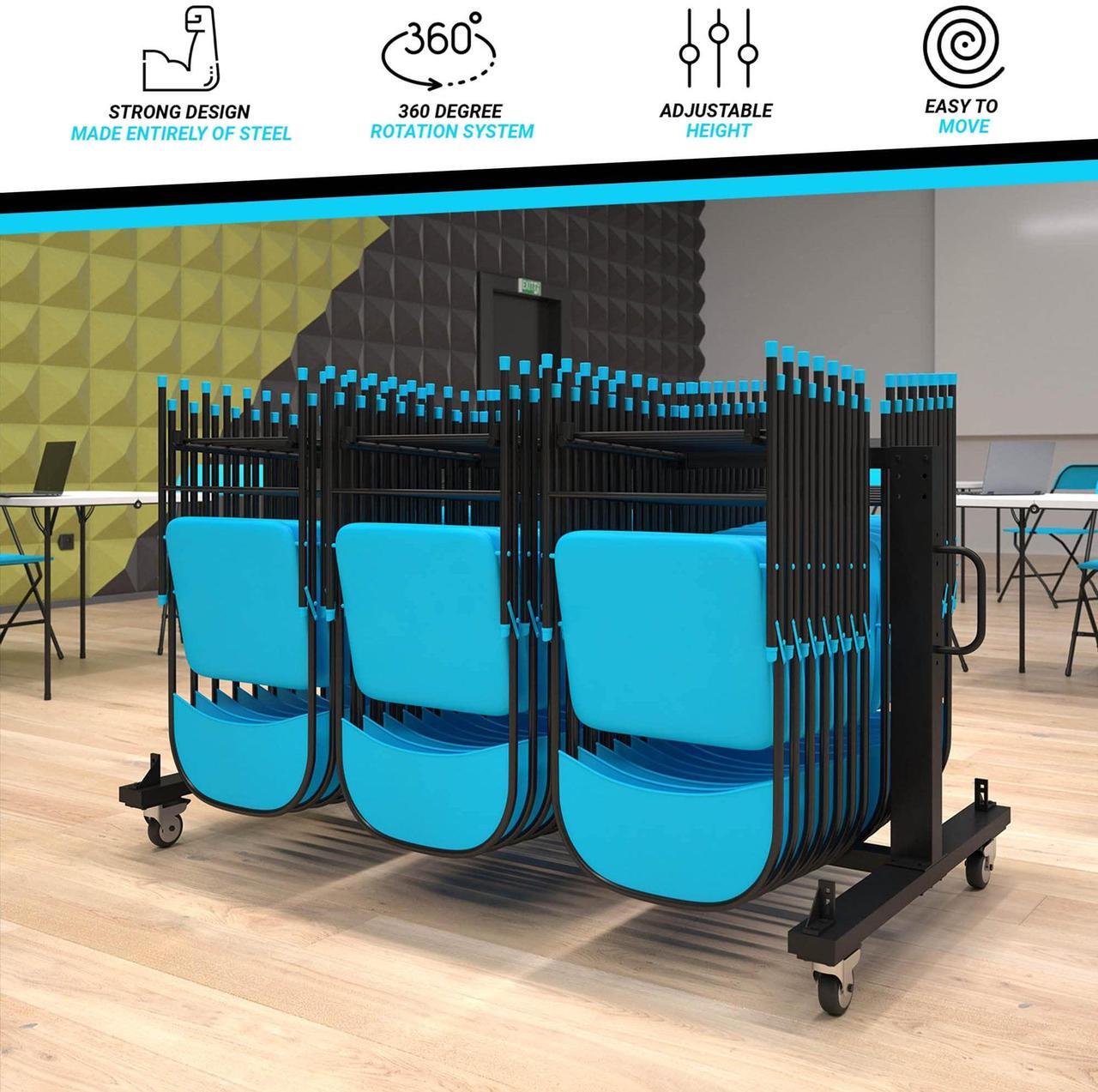 Alt view image 4 of 7 - Flash Furniture Hawkins Heavy Duty Folding Table and Chairs Mobile Cart-Locking Wheels, Outdoor Cover, 42 Folding Chairs and 12 Tables Capacity, Black