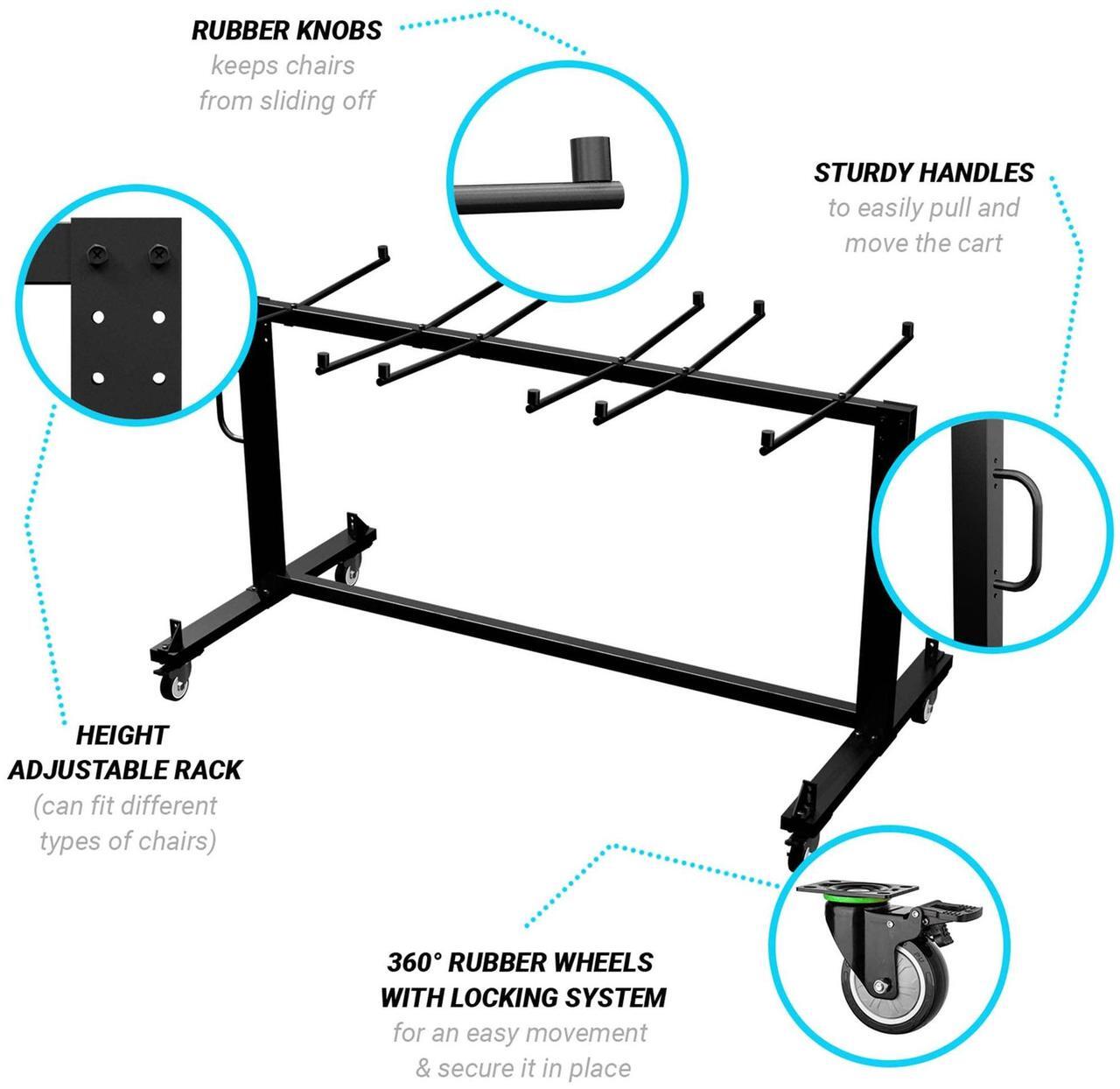 Alt view image 3 of 7 - Flash Furniture Hawkins Heavy Duty Folding Table and Chairs Mobile Cart-Locking Wheels, Outdoor Cover, 42 Folding Chairs and 12 Tables Capacity, Black