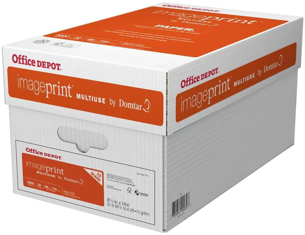 Alt view image 7 of 12 - Office Depot ImagePrint FSC Certified Multiuse Paper by Domtar, 8 1/2in x 14in, 20 Lb, White, 500 Sheets Per Ream, Case Of 10 Reams, 1836