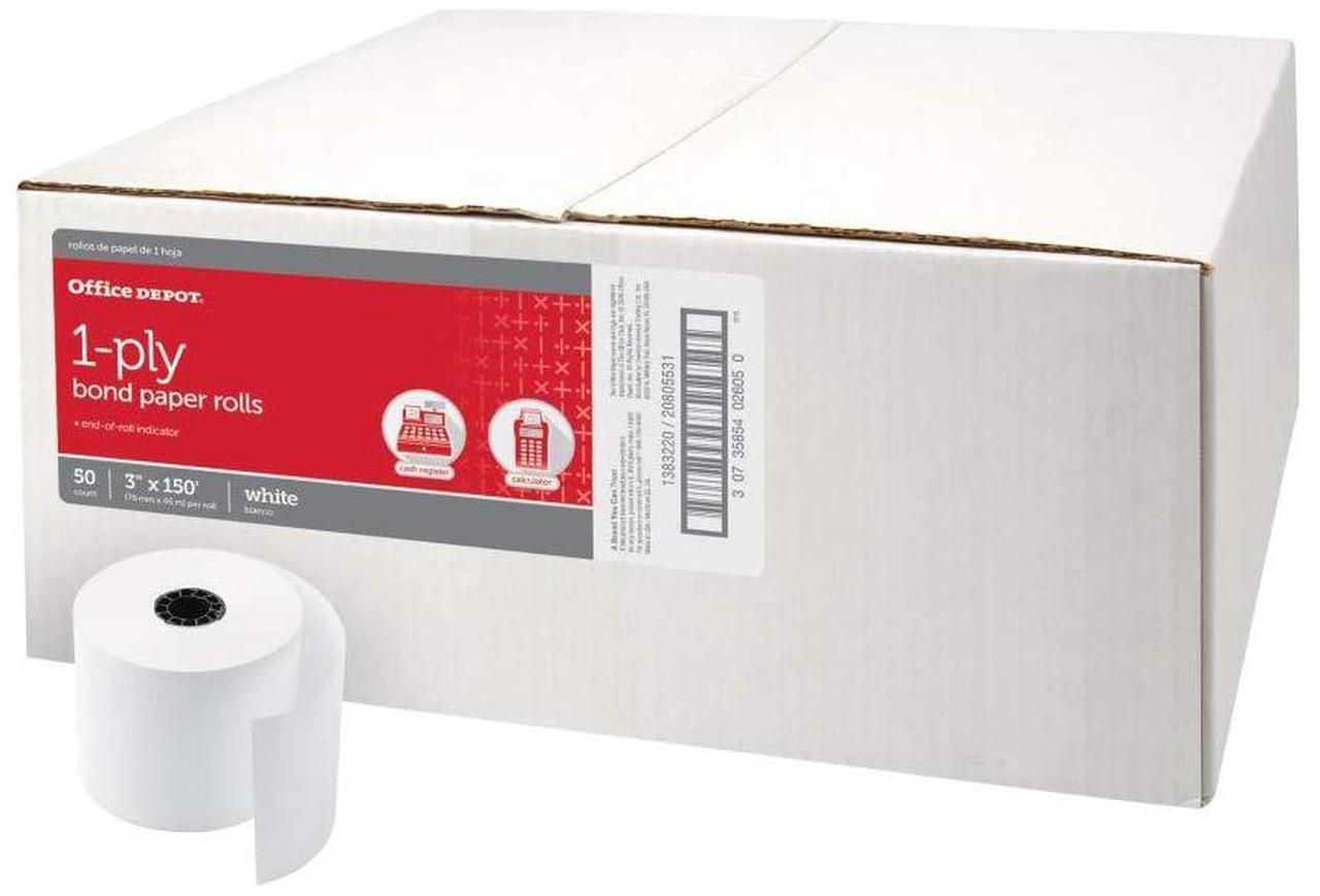 Main image of Office Depot Single-Ply Paper Rolls, 3in. x 150ft., White, Carton Of 50, 554045