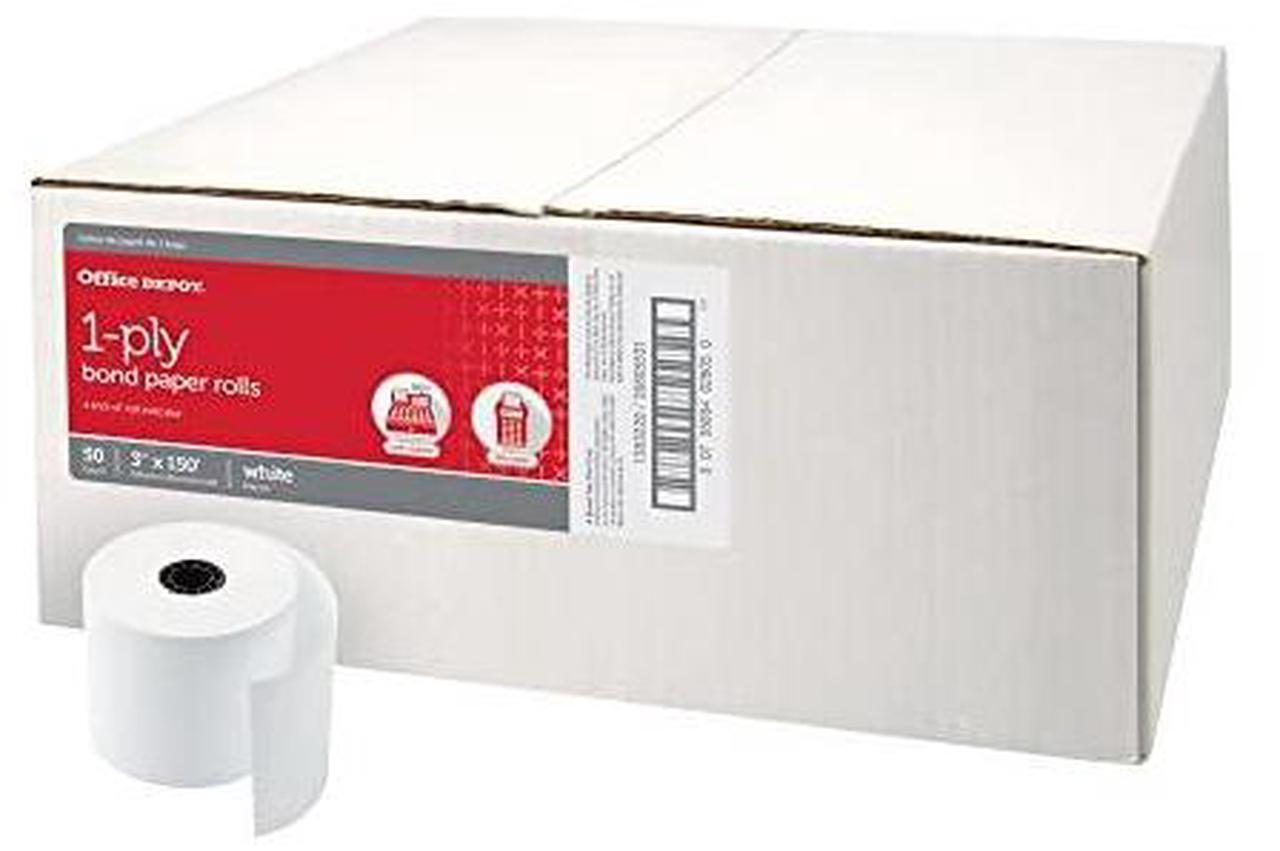Alt view image 3 of 3 - Office Depot Single-Ply Paper Rolls, 3in. x 150ft., White, Carton Of 50, 554045
