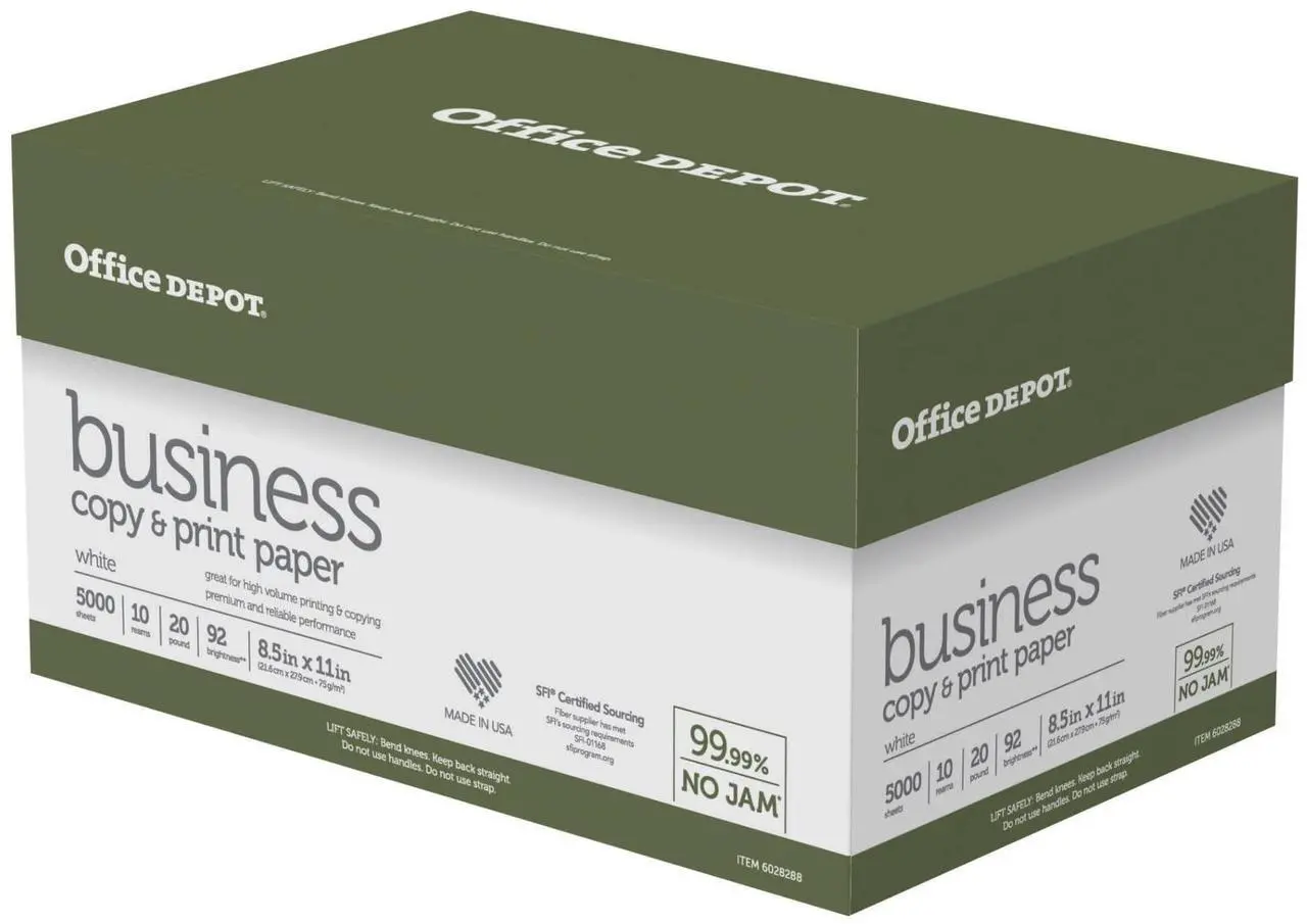 Alt view image 2 of 4 - office depot brand business multi-use print & copy paper, letter size (8 1/2" x 11"), 92 (u.s.) brightness, 20 lb, white, 500 sheets per ream, case of 10 reams