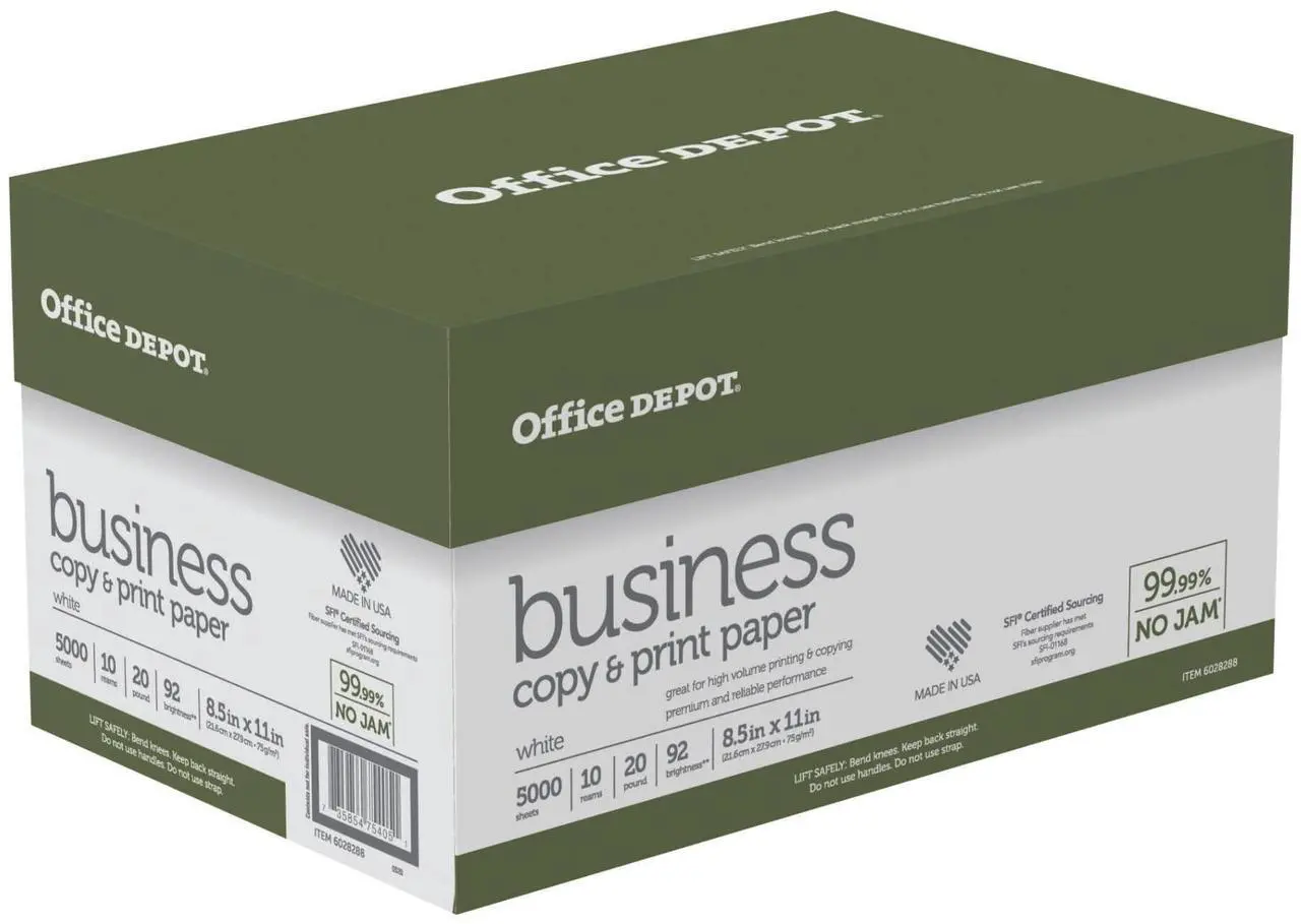 Alt view image 3 of 4 - office depot brand business multi-use print & copy paper, letter size (8 1/2" x 11"), 92 (u.s.) brightness, 20 lb, white, 500 sheets per ream, case of 10 reams