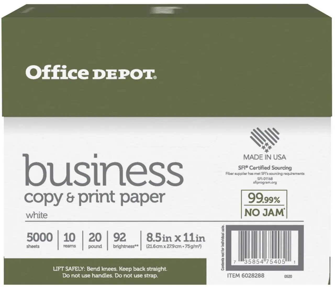 Alt view image 4 of 4 - office depot brand business multi-use print & copy paper, letter size (8 1/2" x 11"), 92 (u.s.) brightness, 20 lb, white, 500 sheets per ream, case of 10 reams
