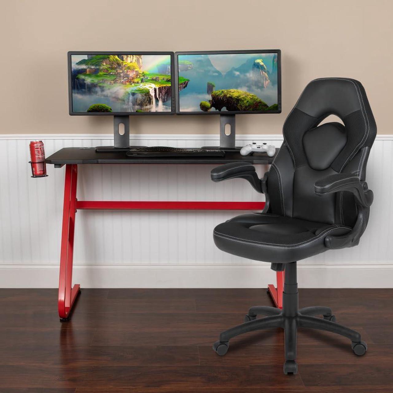 Alt view image 19 of 20 - Flash Furniture Red Computer Gaming Desk and Black Racing Chair Set with Cup Holder and Headphone Hook