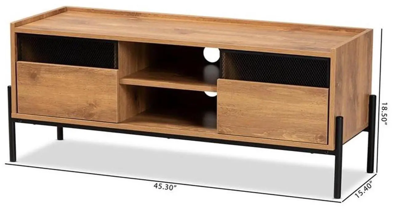 Alt view image 15 of 20 - Baxton Studio Tasman Modern and Contemporary Industrial Natural Brown Finished Wood and Black Metal 2-Door TV Stand