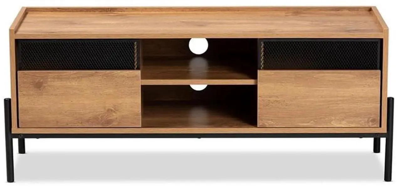Alt view image 18 of 20 - Baxton Studio Tasman Modern and Contemporary Industrial Natural Brown Finished Wood and Black Metal 2-Door TV Stand