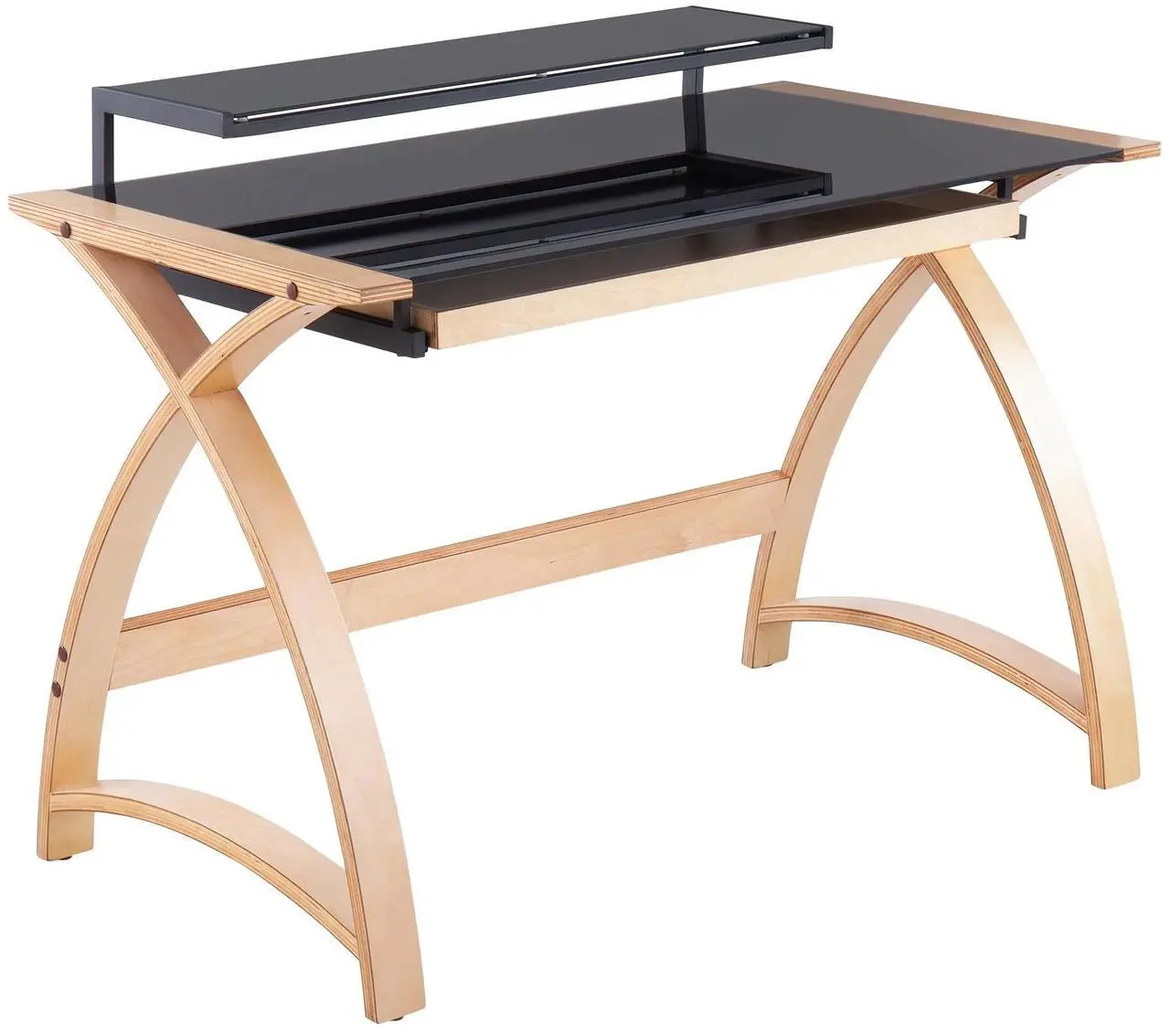 Main image of LumiSource Bentley Glass Desk, Home Office Desk, Computer Desk with Drawers, Black Desk, Small Desk for Bedroom, Gaming Desk, Mid Century Modern Desk