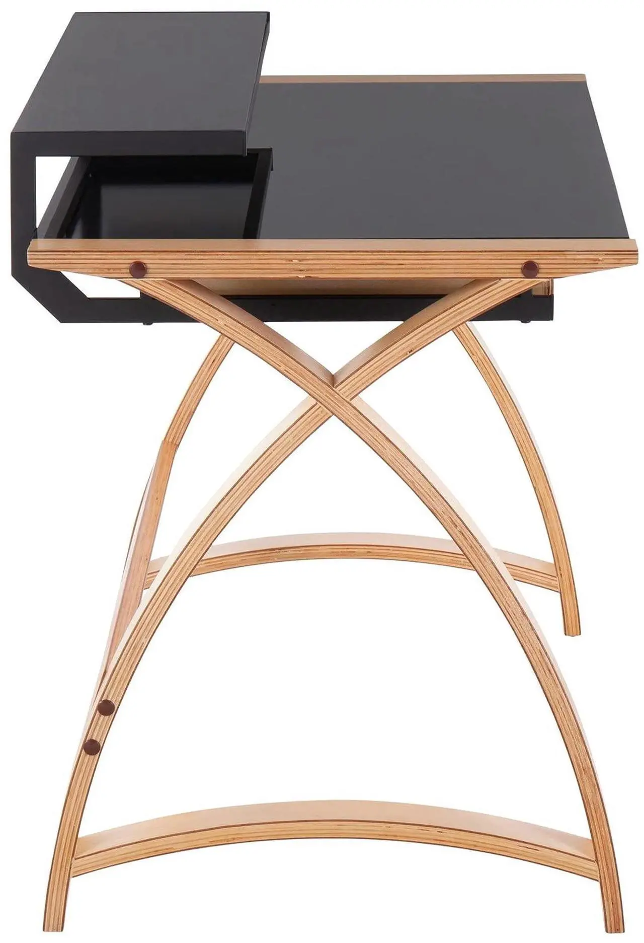 Alt view image 2 of 7 - LumiSource Bentley Glass Desk, Home Office Desk, Computer Desk with Drawers, Black Desk, Small Desk for Bedroom, Gaming Desk, Mid Century Modern Desk