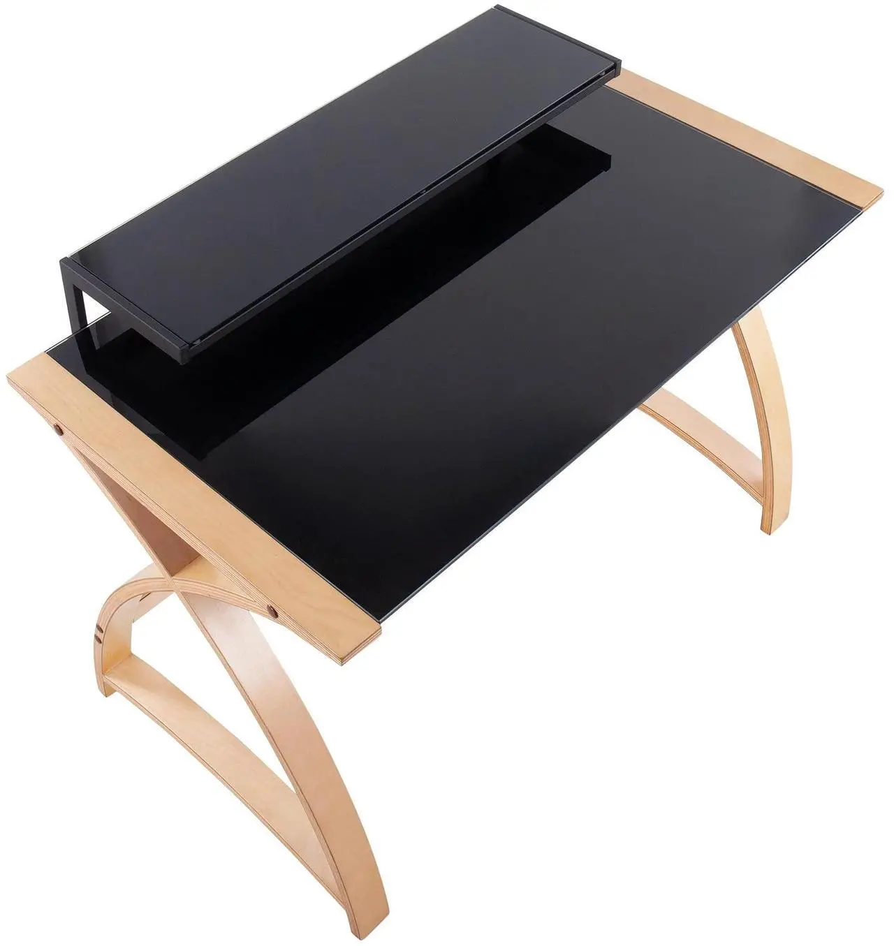 Alt view image 6 of 7 - LumiSource Bentley Glass Desk, Home Office Desk, Computer Desk with Drawers, Black Desk, Small Desk for Bedroom, Gaming Desk, Mid Century Modern Desk