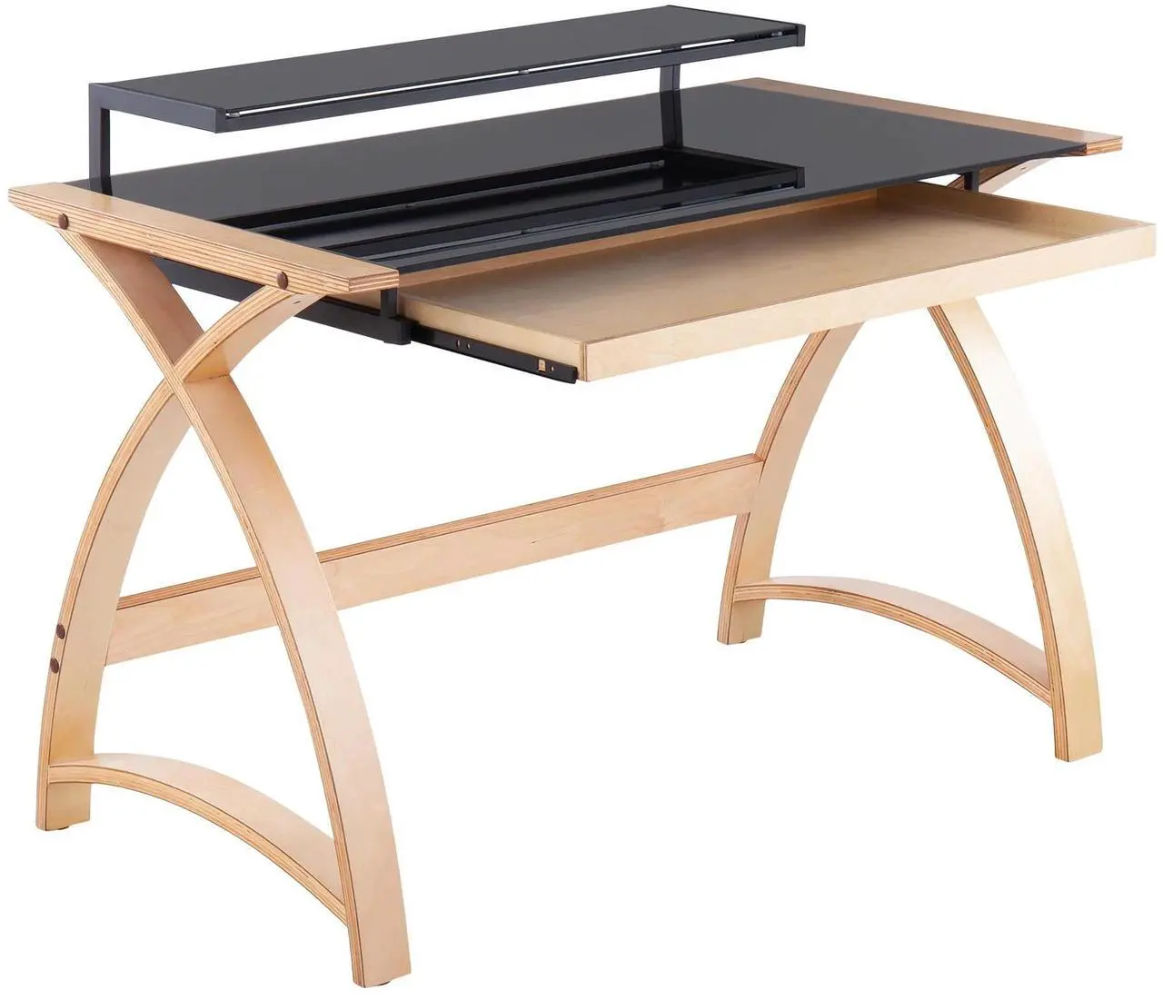 Alt view image 7 of 7 - LumiSource Bentley Glass Desk, Home Office Desk, Computer Desk with Drawers, Black Desk, Small Desk for Bedroom, Gaming Desk, Mid Century Modern Desk