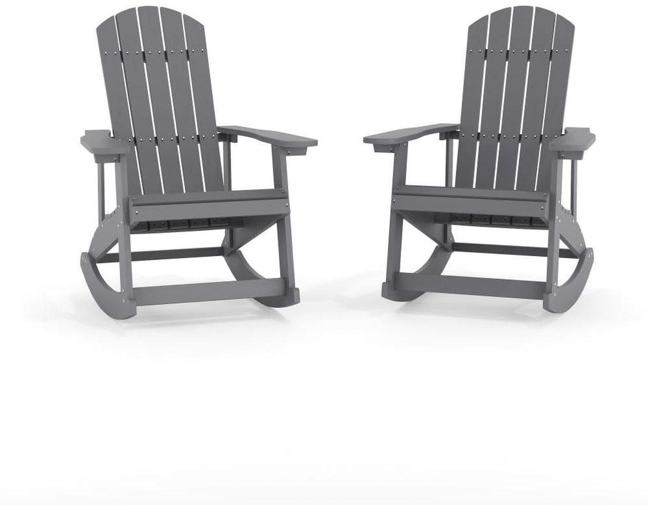 Alt view image 20 of 20 - Savannah All-Weather Poly Resin Wood Adirondack Rocking Chair with Rust Resistant Stainless Steel Hardware in Gray - Set of 2