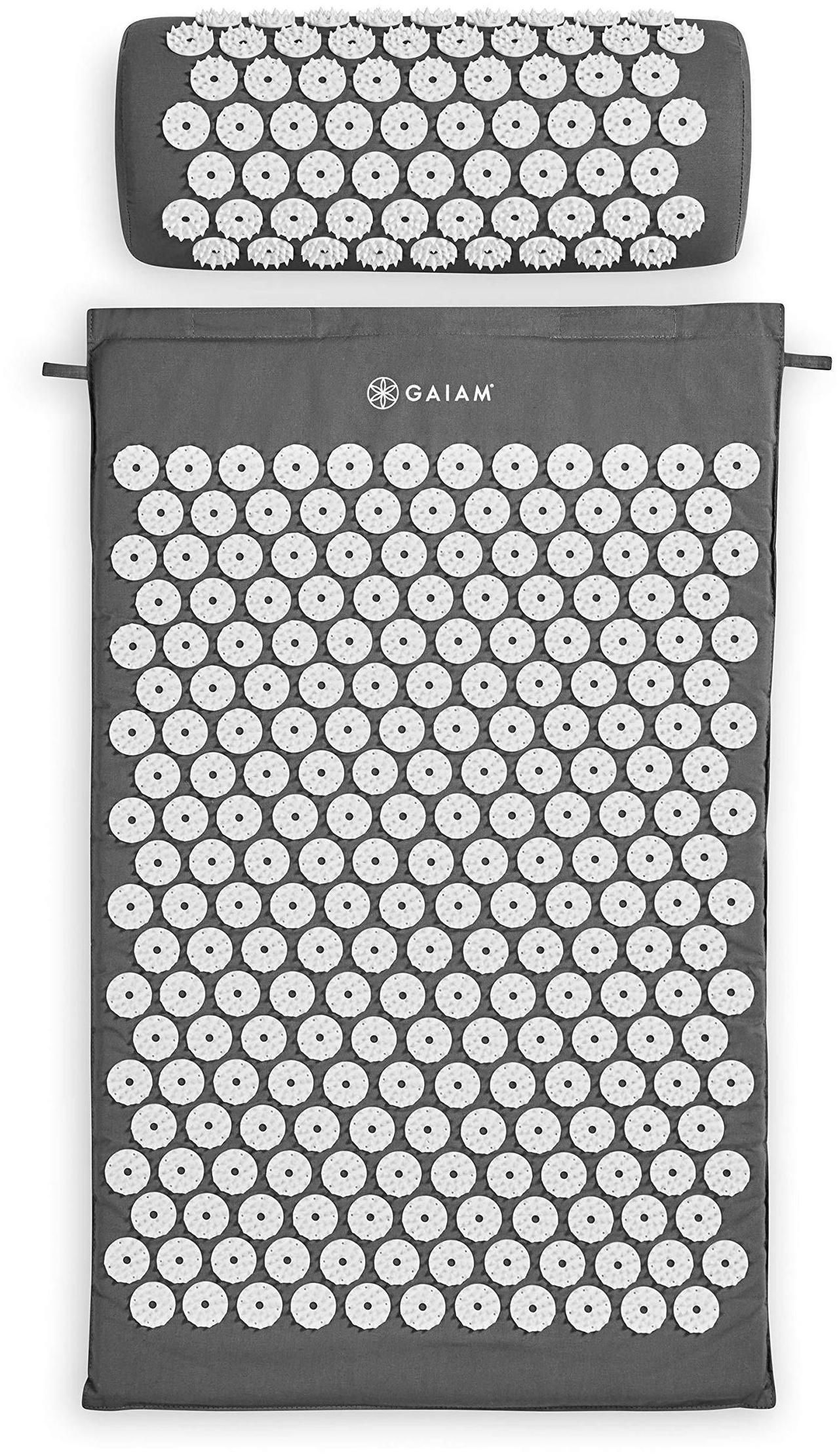 Alt view image 3 of 7 - Gaiam Acupressure Mat and Pillow Set, Acupuncture Style Massage Mat & Pillow, Relief for Sciatic Nerve, Muscle Tension, Fibromyalgia, Neck, Shoulder & Back Pain, Migraine & Headaches and Insomnia Grey