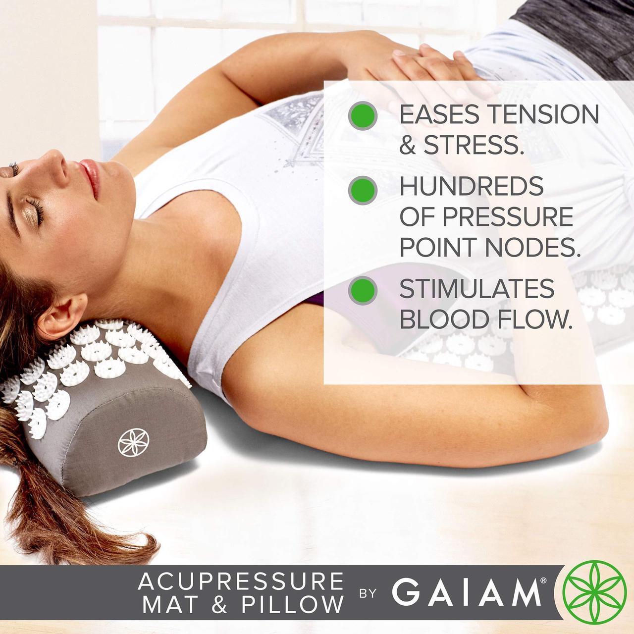 Alt view image 5 of 7 - Gaiam Acupressure Mat and Pillow Set, Acupuncture Style Massage Mat & Pillow, Relief for Sciatic Nerve, Muscle Tension, Fibromyalgia, Neck, Shoulder & Back Pain, Migraine & Headaches and Insomnia Grey