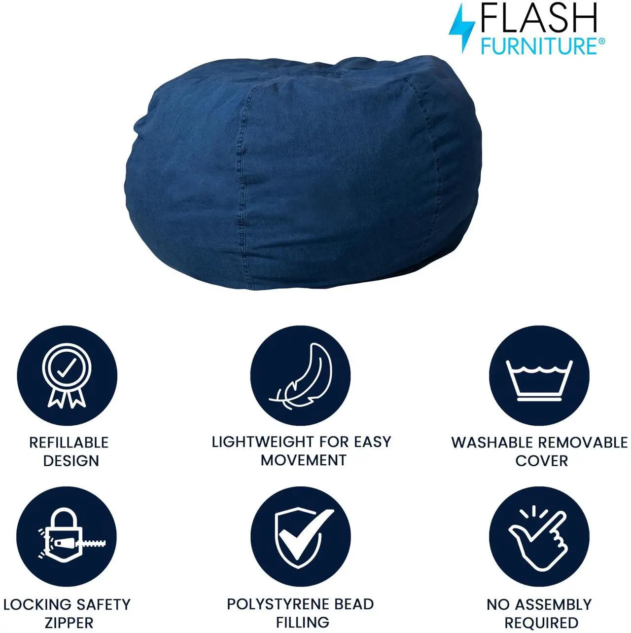 Alt view image 19 of 20 - Oversized Denim Kids Bean Bag Chair