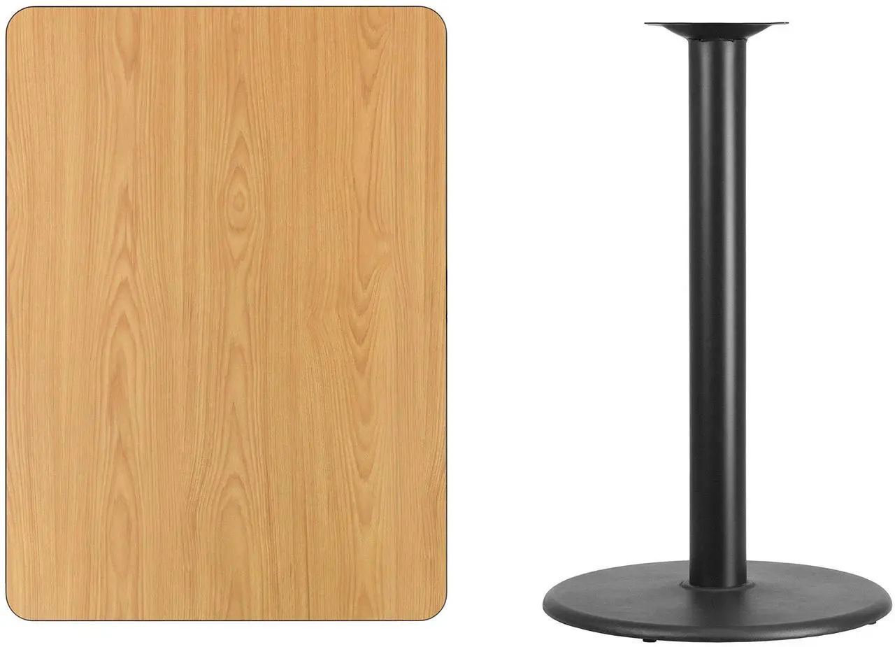 Alt view image 13 of 13 - 30'' x 42'' Rectangular Natural Laminate Table Top with 24'' Round Bar Height Table Base