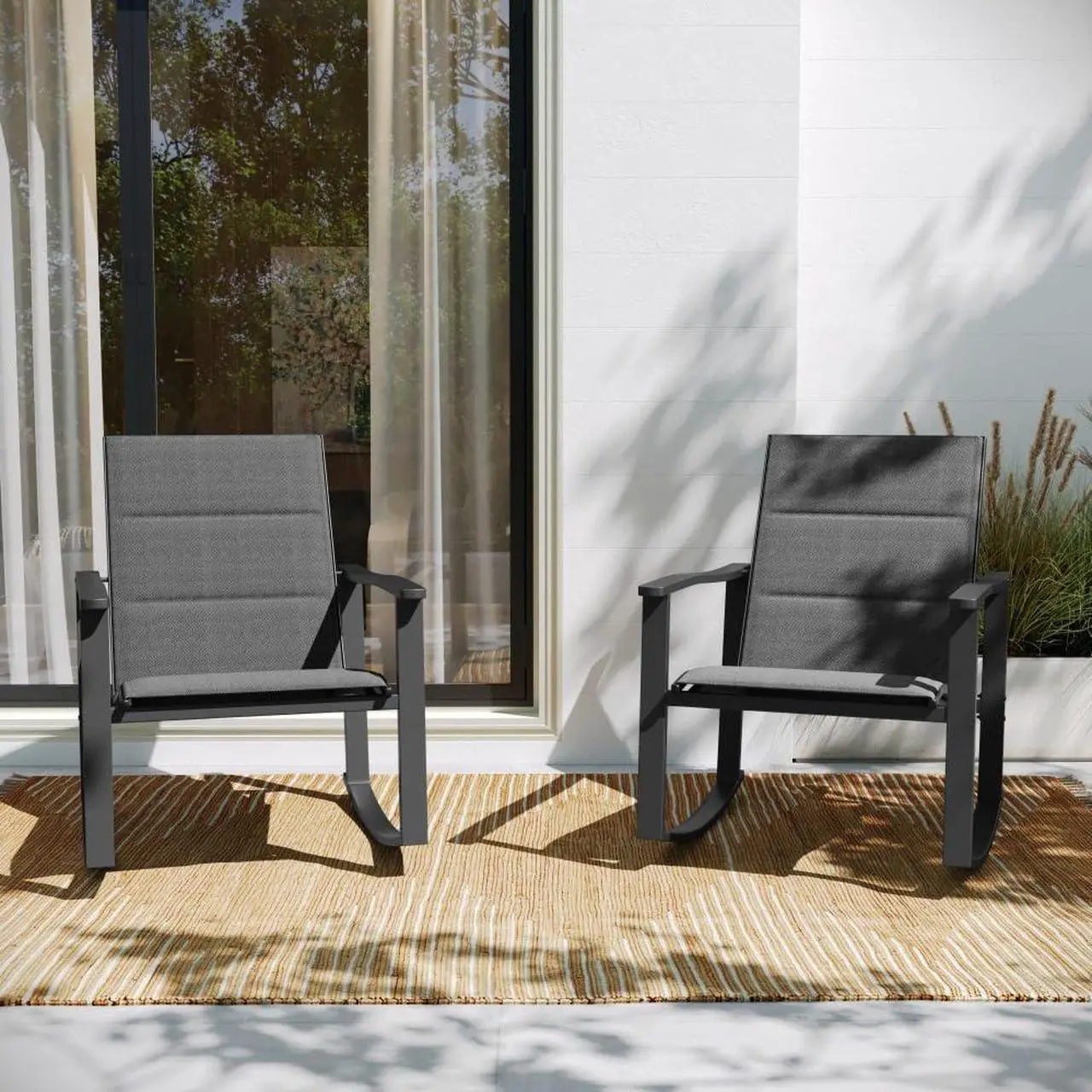 Alt view image 8 of 14 - Flash Furniture Brazos Outdoor Rocking Chairs with Flex Comfort Material Black 2/Pack (2FVFSC2315NBLK)