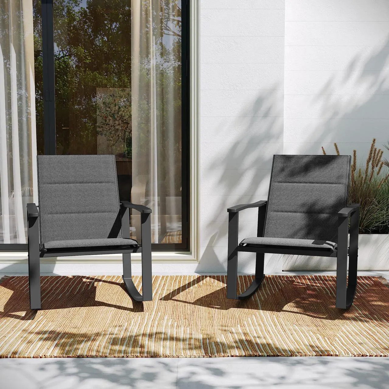 Alt view image 11 of 14 - Flash Furniture Brazos Outdoor Rocking Chairs with Flex Comfort Material Black 2/Pack (2FVFSC2315NBLK)