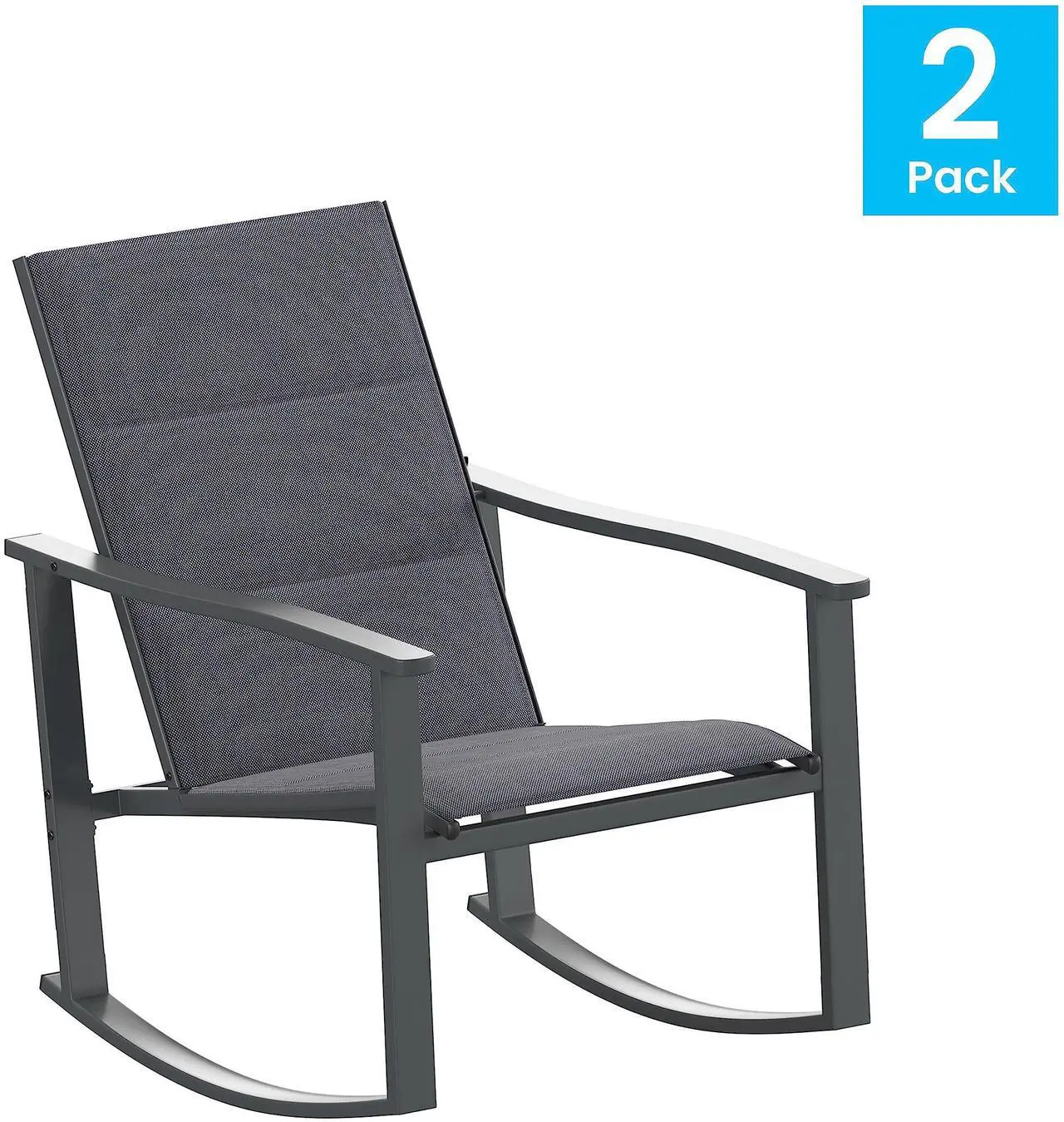 Alt view image 12 of 14 - Flash Furniture Brazos Outdoor Rocking Chairs with Flex Comfort Material Black 2/Pack (2FVFSC2315NBLK)