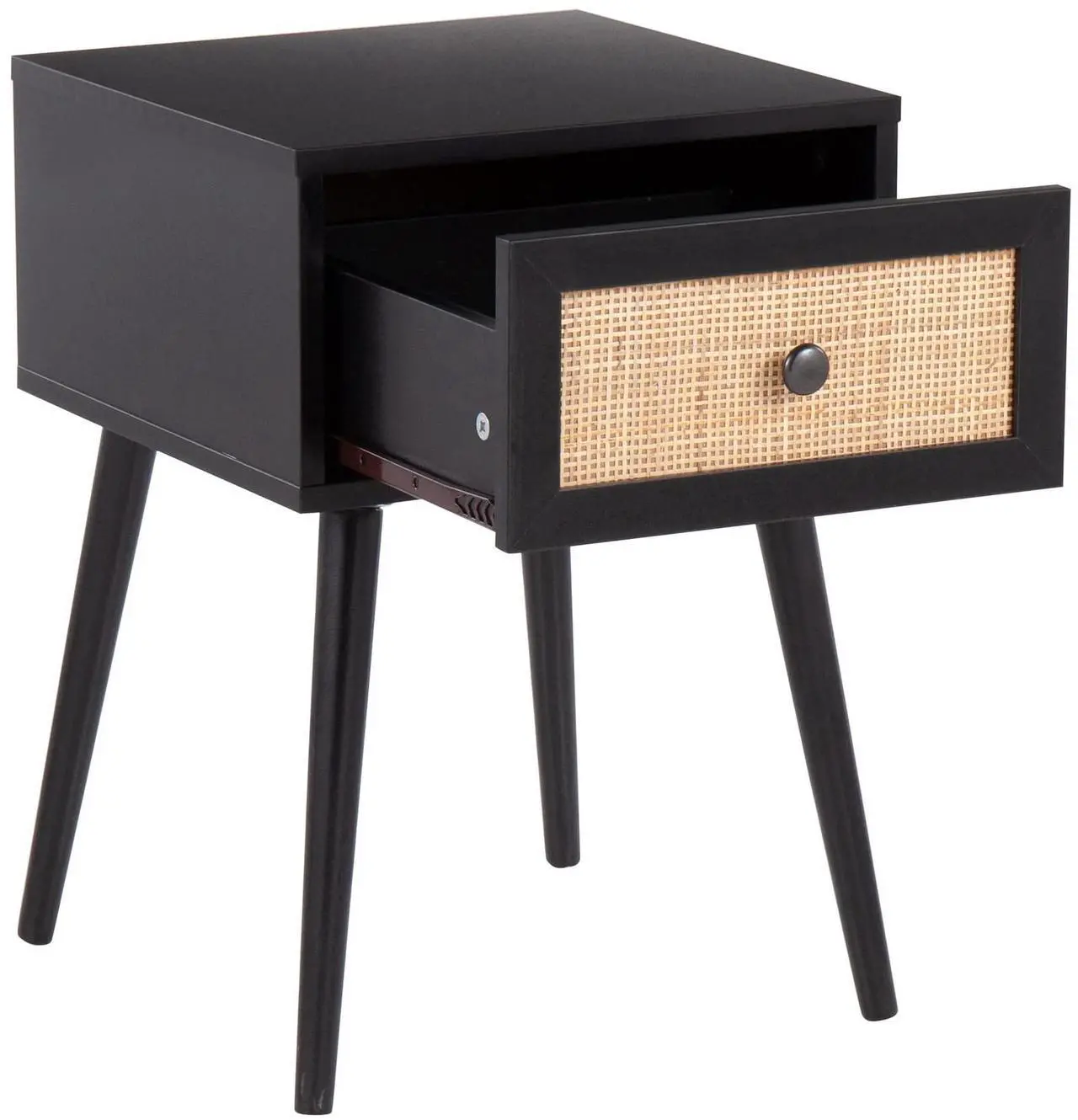 Alt view image 7 of 7 - LumiSource Bora Bora Side Table, Accent Table with Storage Drawer, Black End Table, Rattan Side Table, Small Side Table for Small Spaces, Couch Side Table, Living Room End Tables