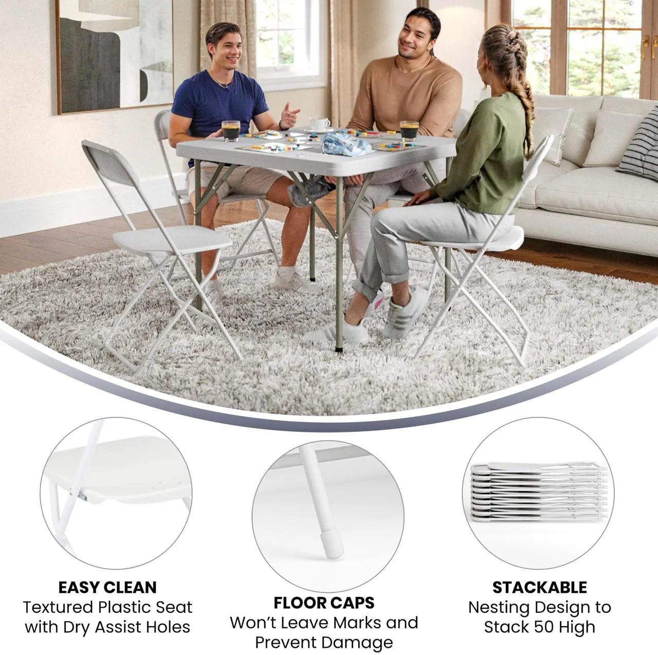 Alt view image 5 of 7 - Flash Furniture Hercules Series Plastic Folding Chair - White - 4 Pack 650LB Weight Capacity Comfortable Event Chair-Lightweight Folding Chair