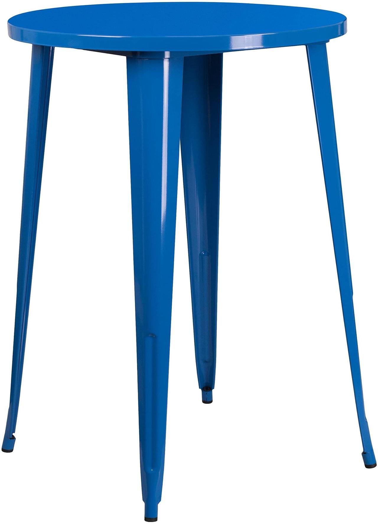 Alt view image 5 of 6 - Flash Furniture 30'' Round Blue Metal Indoor-Outdoor Bar Table Set with 2 Square Seat Backless Stools