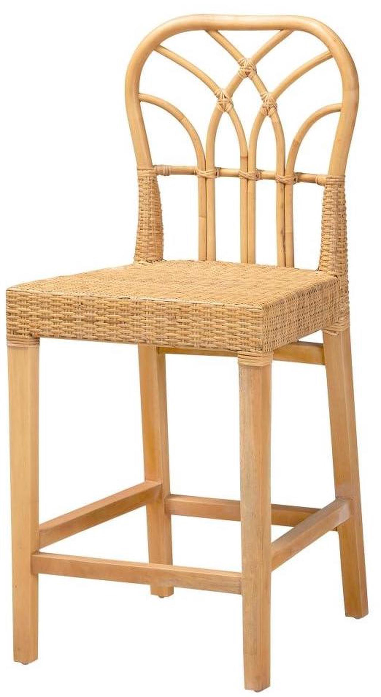 Main image of Bali & pari Monaco Modern Bohemian Natural Rattan and Mahogany Wood Counter Stool