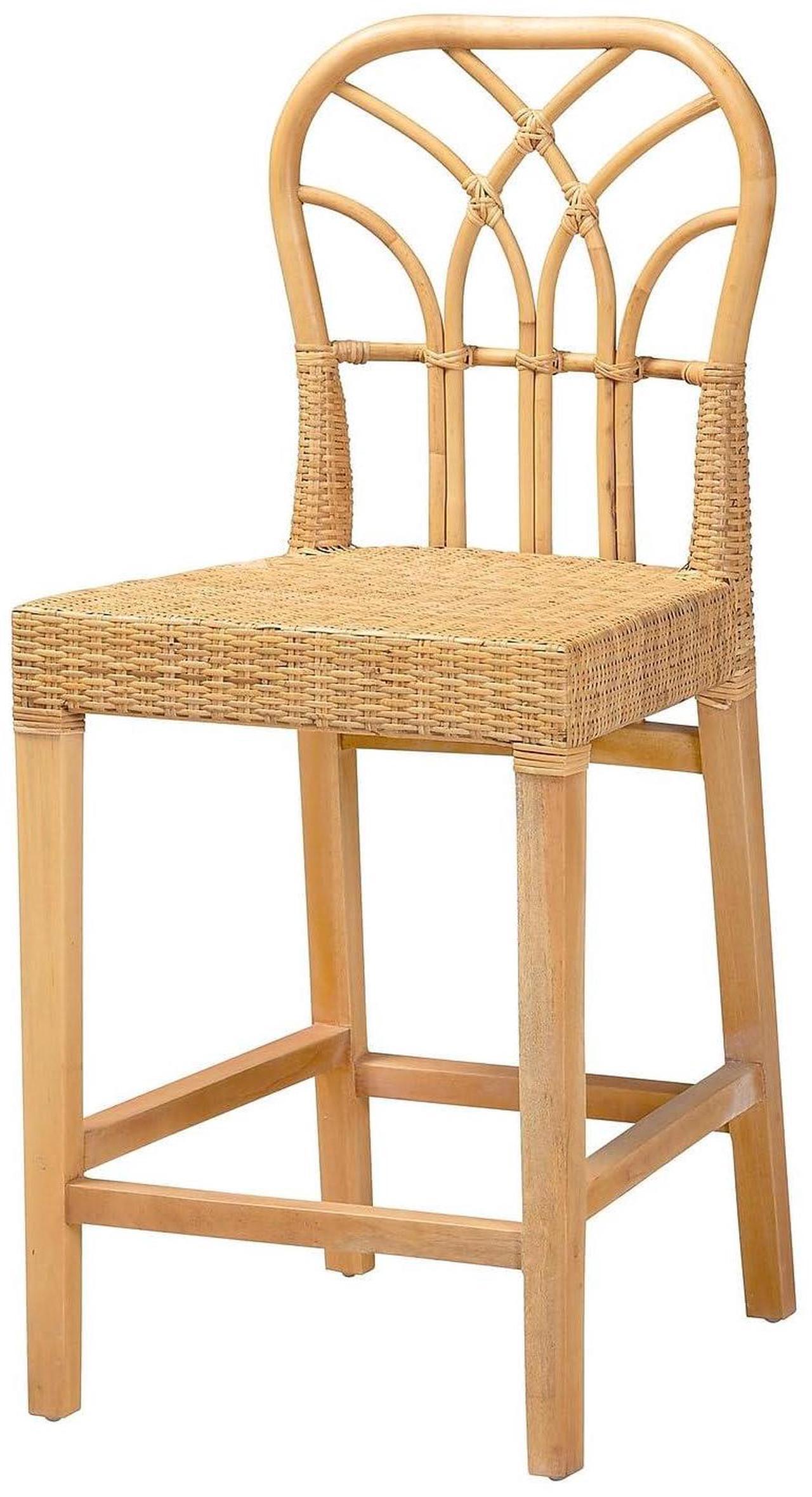 Alt view image 2 of 7 - Bali & pari Monaco Modern Bohemian Natural Rattan and Mahogany Wood Counter Stool