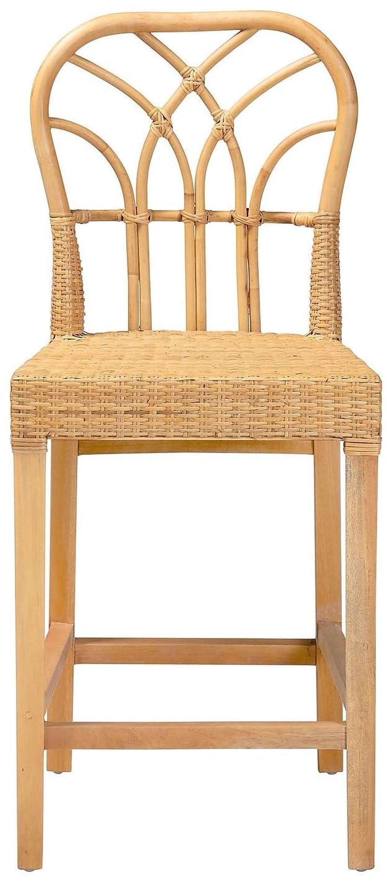 Alt view image 3 of 7 - Bali & pari Monaco Modern Bohemian Natural Rattan and Mahogany Wood Counter Stool