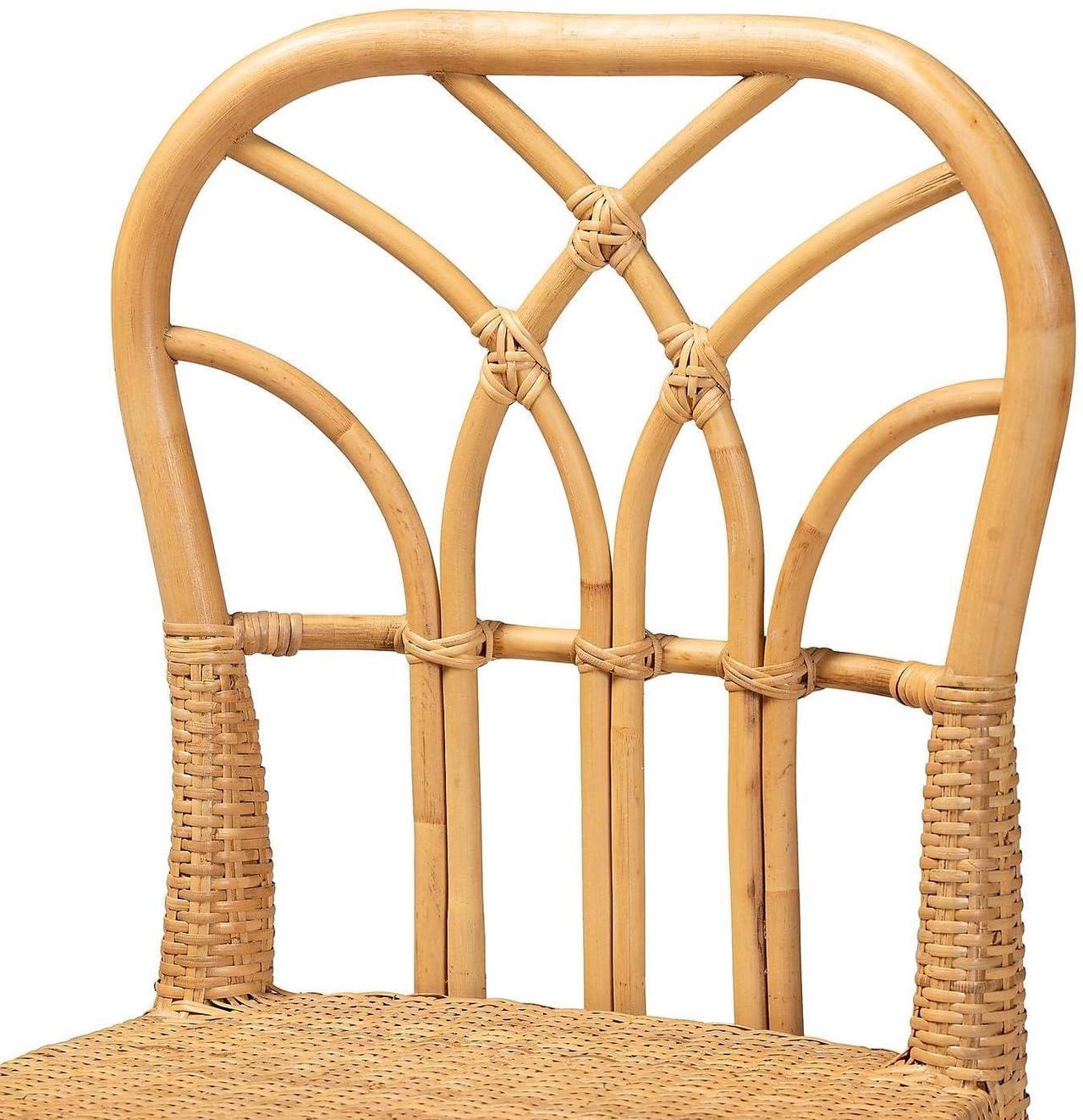 Alt view image 6 of 7 - Bali & pari Monaco Modern Bohemian Natural Rattan and Mahogany Wood Counter Stool
