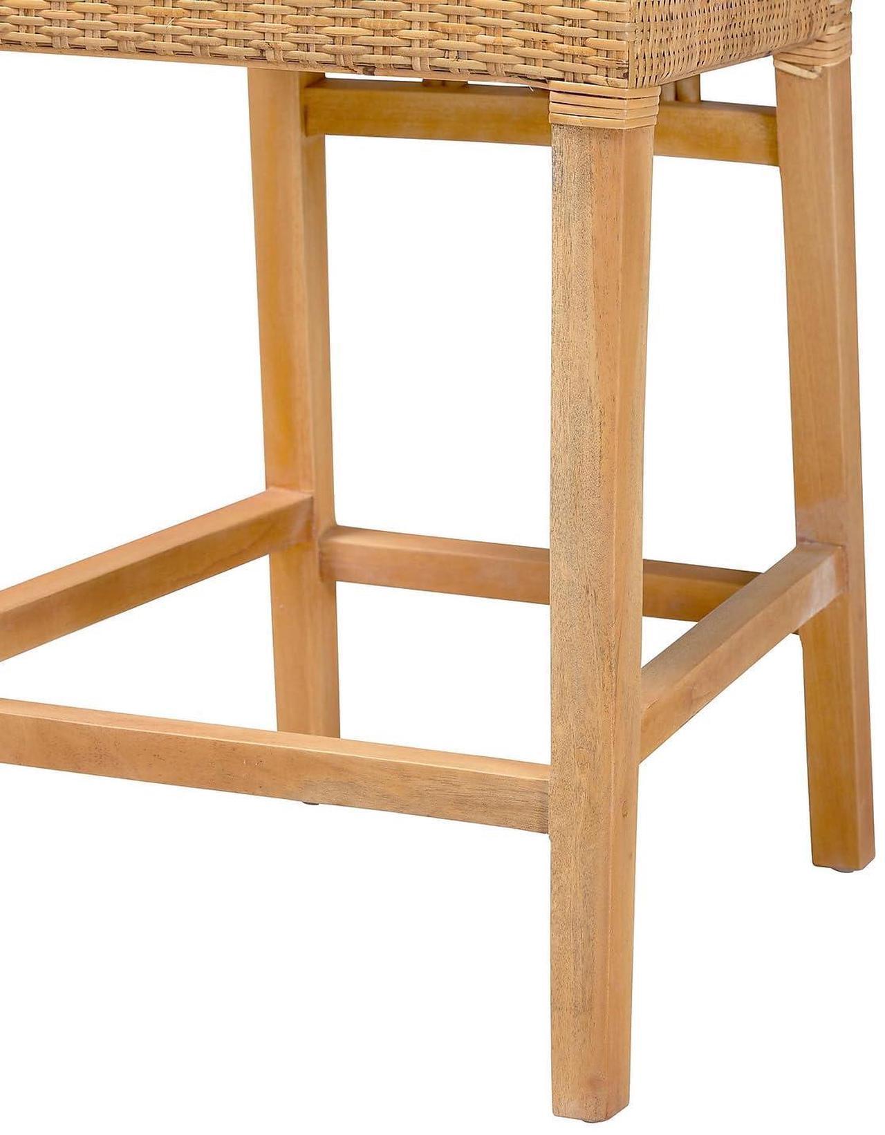 Alt view image 7 of 7 - Bali & pari Monaco Modern Bohemian Natural Rattan and Mahogany Wood Counter Stool