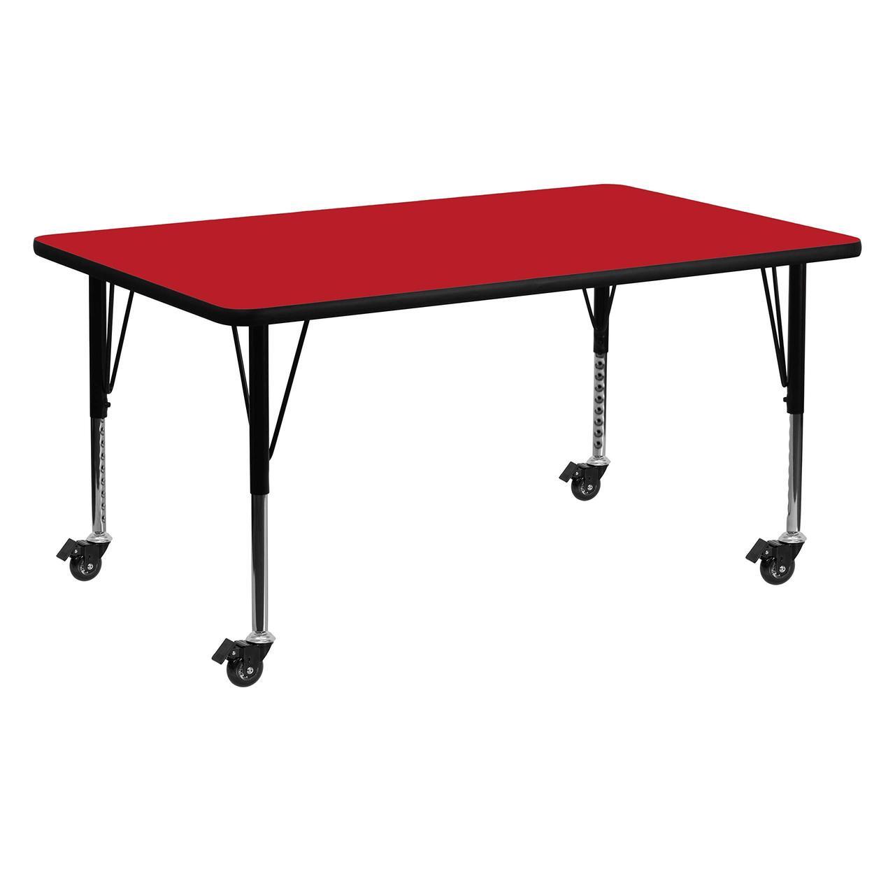 Alt view image 7 of 8 - Flash Furniture Mobile 24 by 60-Inch Rectangular Activity Table with 1.25-Inch Thick High Pressure Red Laminate Top and Height Adjustable Pre-School Legs