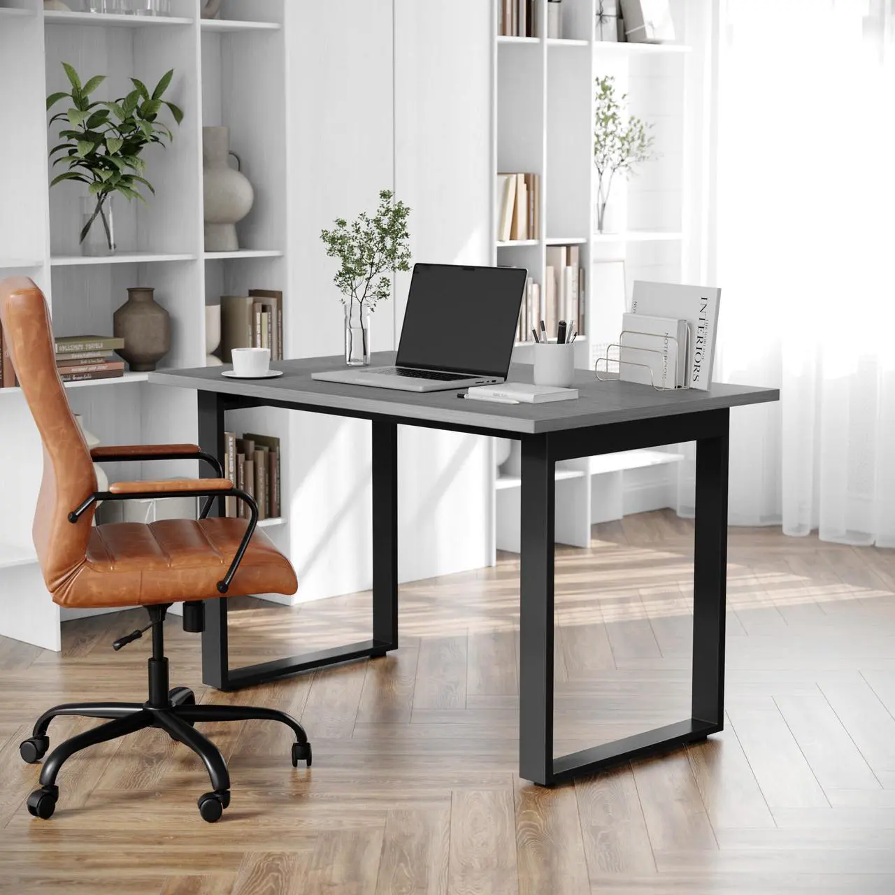 Main image of Flash Furniture Redmond Conference Table with U-Frame Base, Commercial Water and Scratch Resistant Laminate Finish, PVC Edge, Heavy Duty Steel Frame, 48x30, Gray Oak