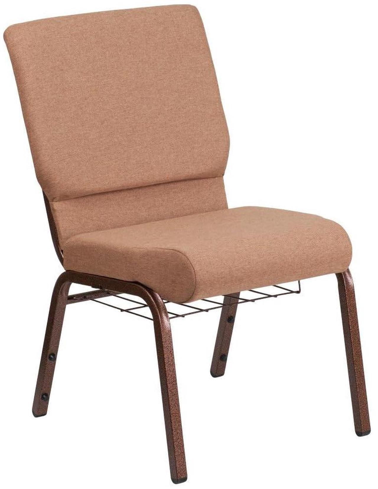 Alt view image 8 of 14 - Flash Furniture Hercules Series 18.5''W Caramel Fabric Church Chair with 4.25'' Thick Seat, Cup Book Rack - Copper Vein Frame