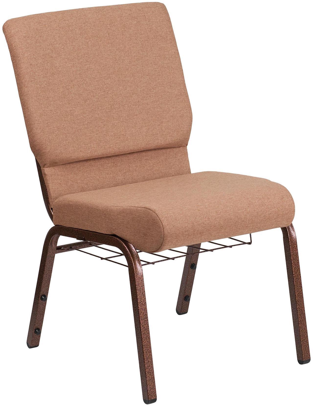 Alt view image 9 of 14 - Flash Furniture Hercules Series 18.5''W Caramel Fabric Church Chair with 4.25'' Thick Seat, Cup Book Rack - Copper Vein Frame