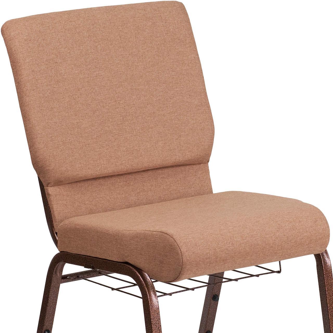 Alt view image 11 of 14 - Flash Furniture Hercules Series 18.5''W Caramel Fabric Church Chair with 4.25'' Thick Seat, Cup Book Rack - Copper Vein Frame