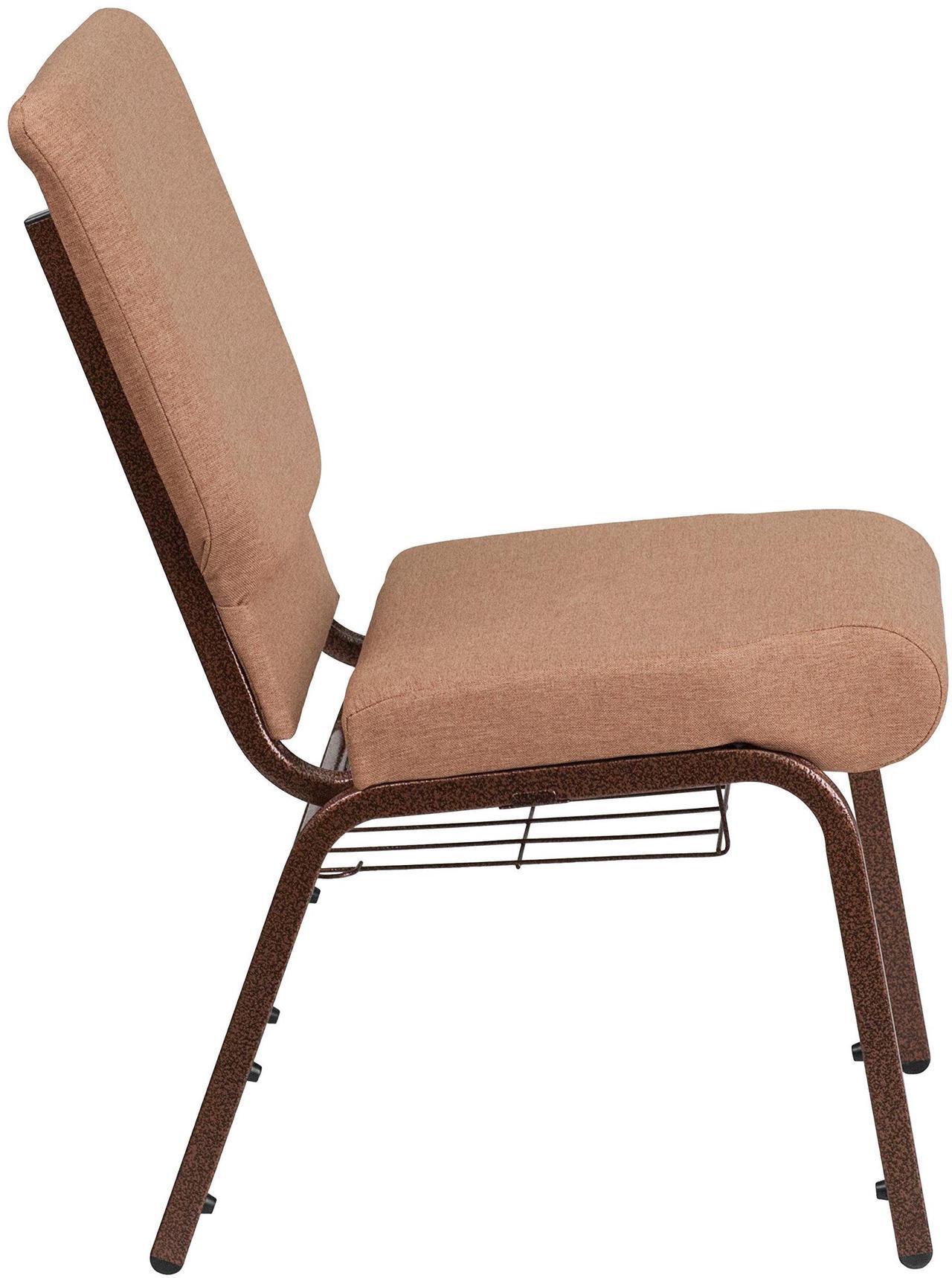 Alt view image 12 of 14 - Flash Furniture Hercules Series 18.5''W Caramel Fabric Church Chair with 4.25'' Thick Seat, Cup Book Rack - Copper Vein Frame