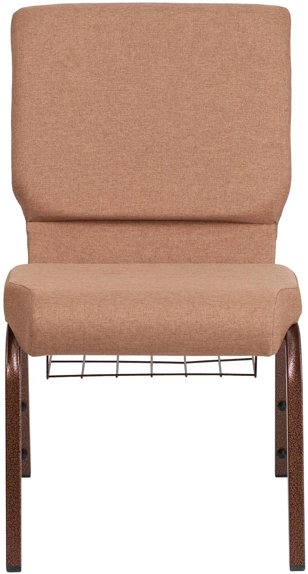 Alt view image 13 of 14 - Flash Furniture Hercules Series 18.5''W Caramel Fabric Church Chair with 4.25'' Thick Seat, Cup Book Rack - Copper Vein Frame