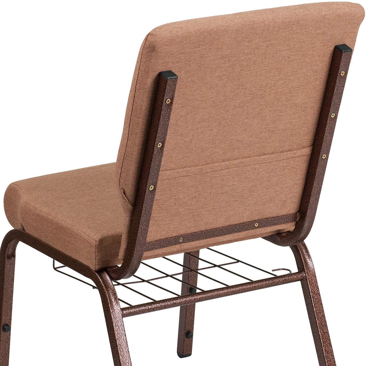 Alt view image 14 of 14 - Flash Furniture Hercules Series 18.5''W Caramel Fabric Church Chair with 4.25'' Thick Seat, Cup Book Rack - Copper Vein Frame